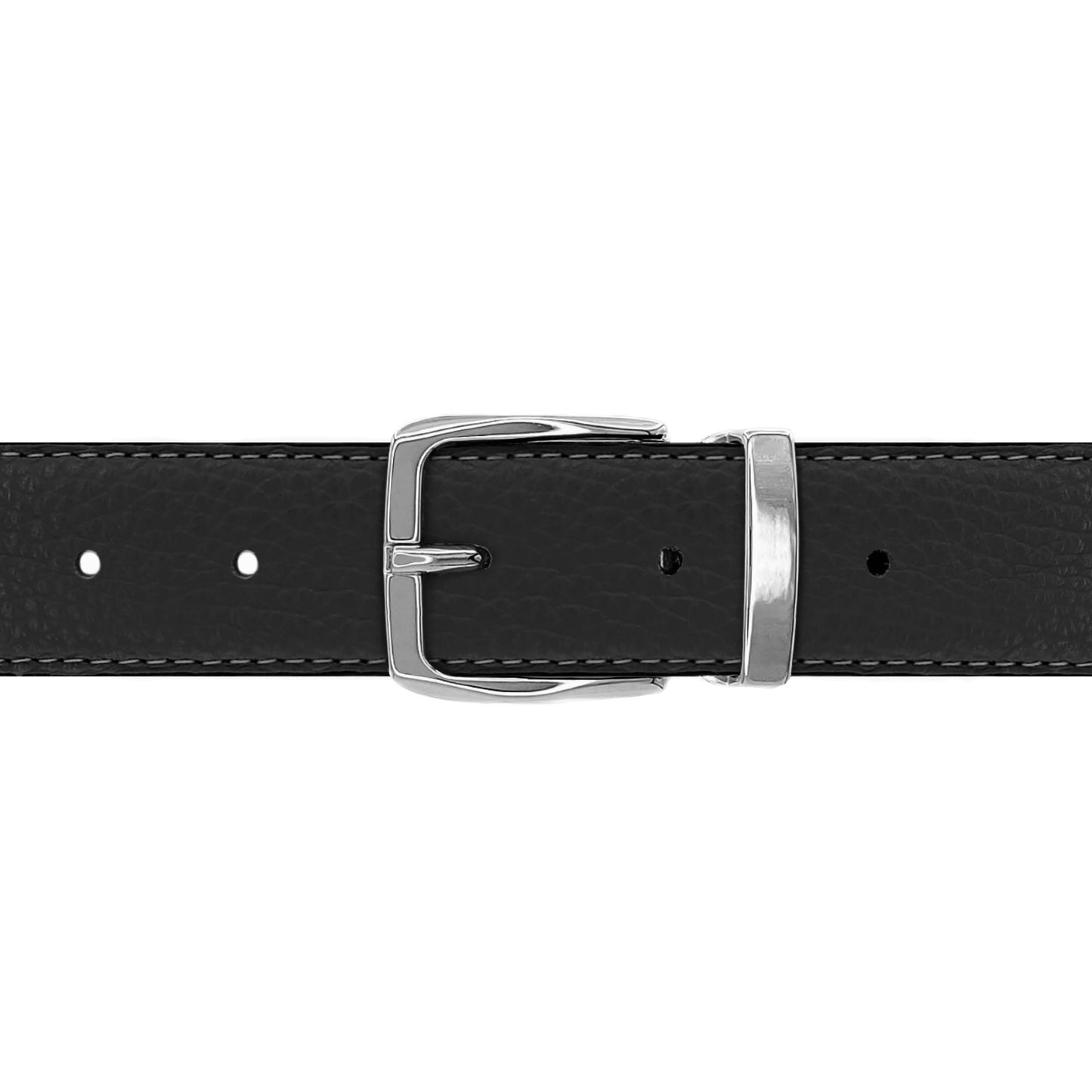 Ceinture 30 mm cuir souple noir boucle Côme argent