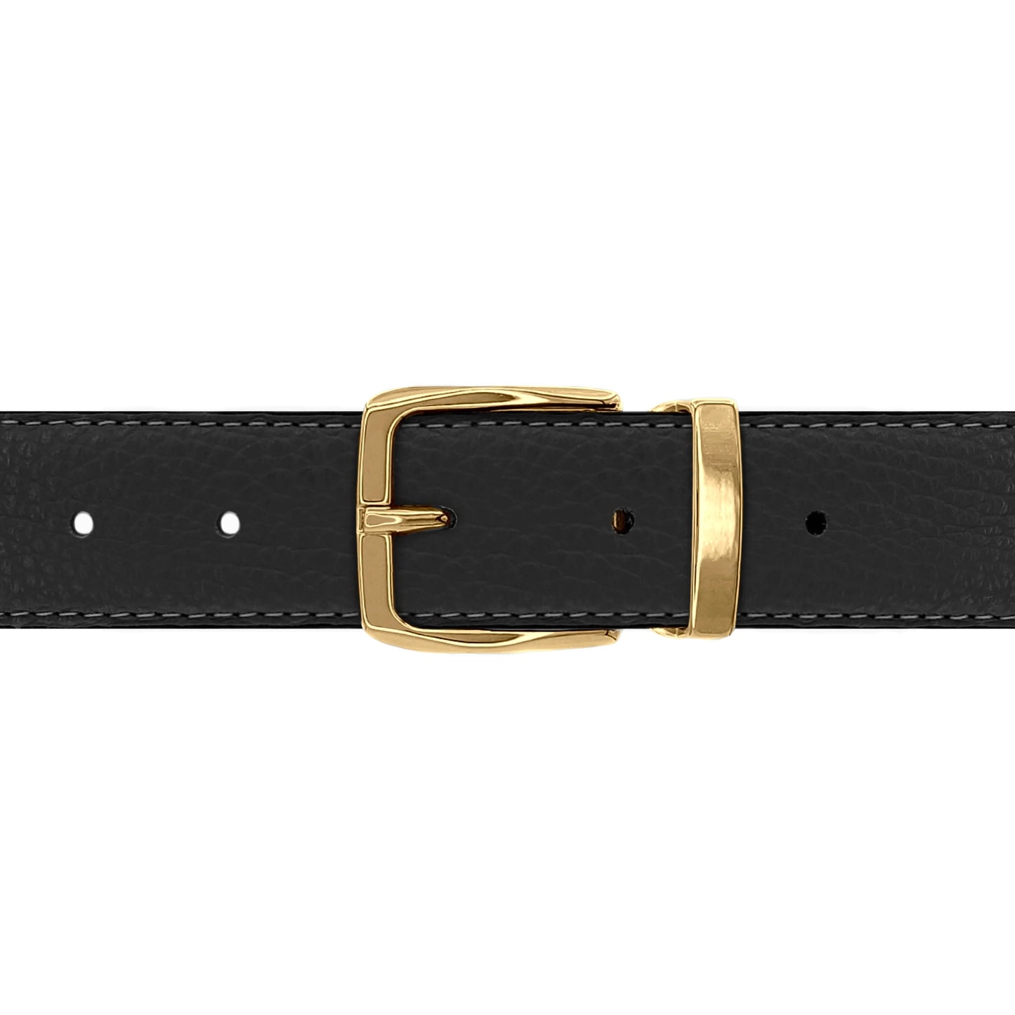 Ceinture 30 mm cuir souple noir boucle Côme or