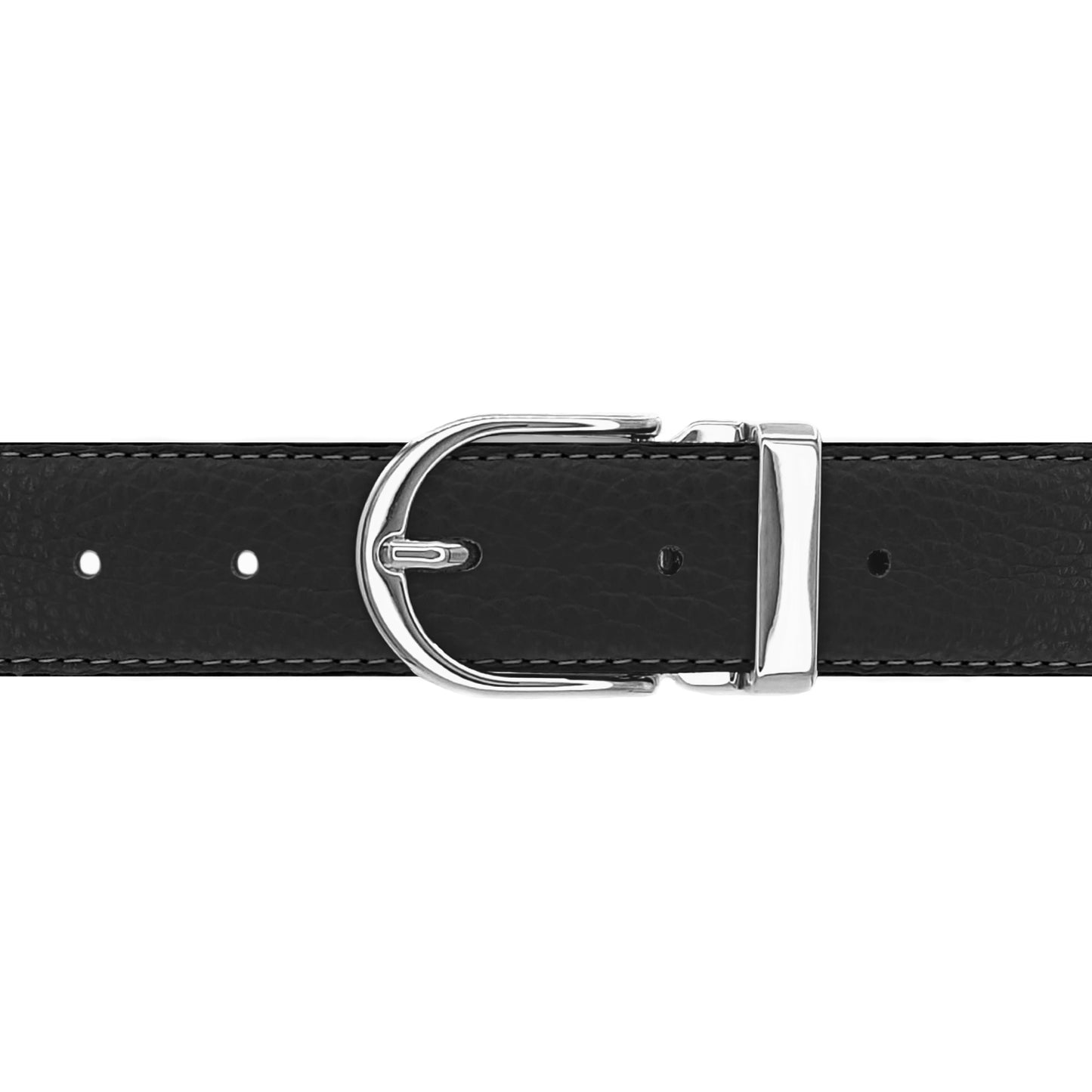 Ceinture 30 mm cuir souple noir boucle Roma argent