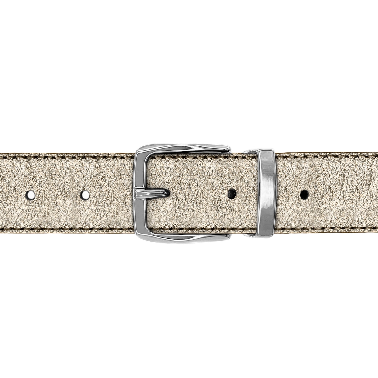Ceinture 30 mm cuir souple or boucle Côme argent