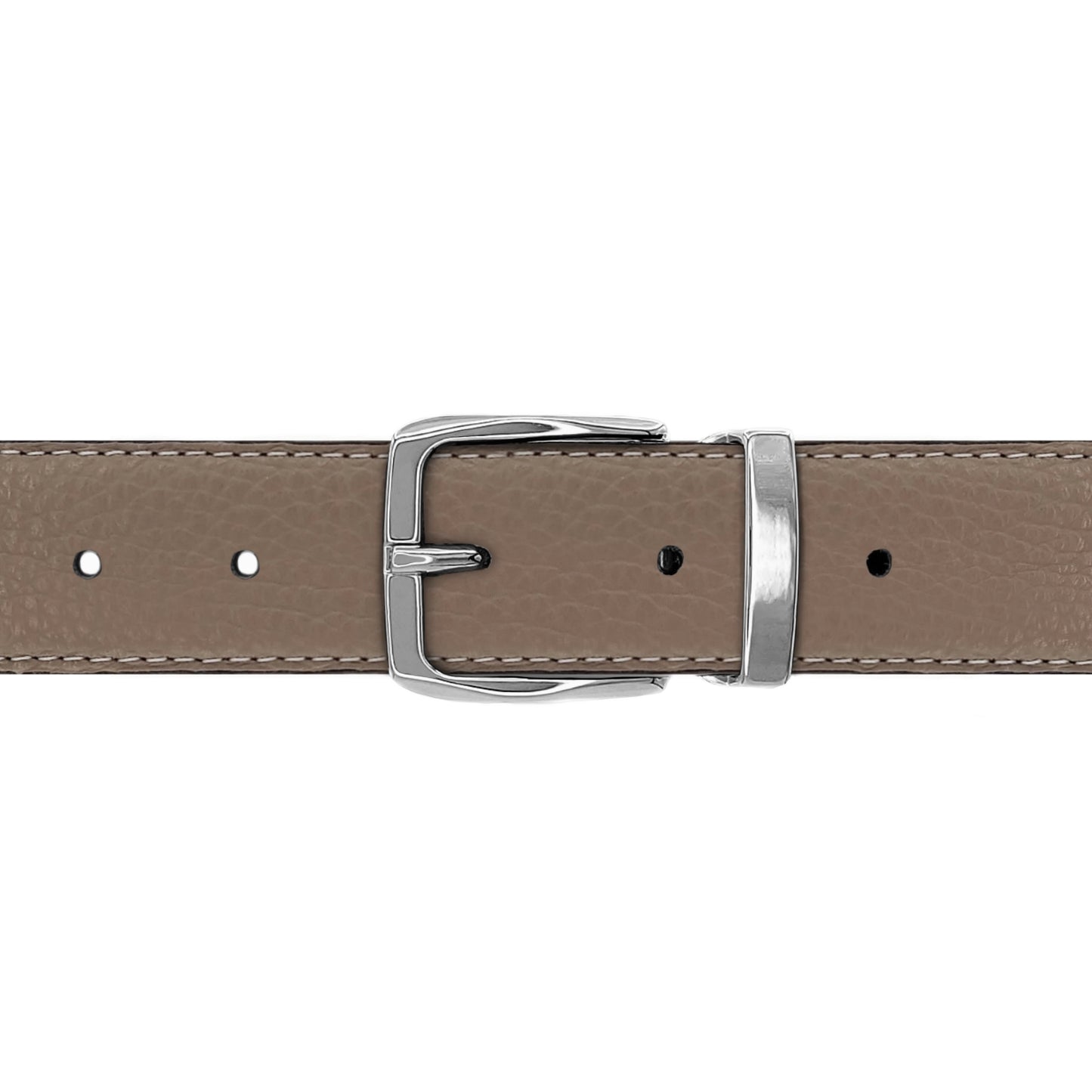 Ceinture 30 mm cuir souple taupe boucle Côme argent
