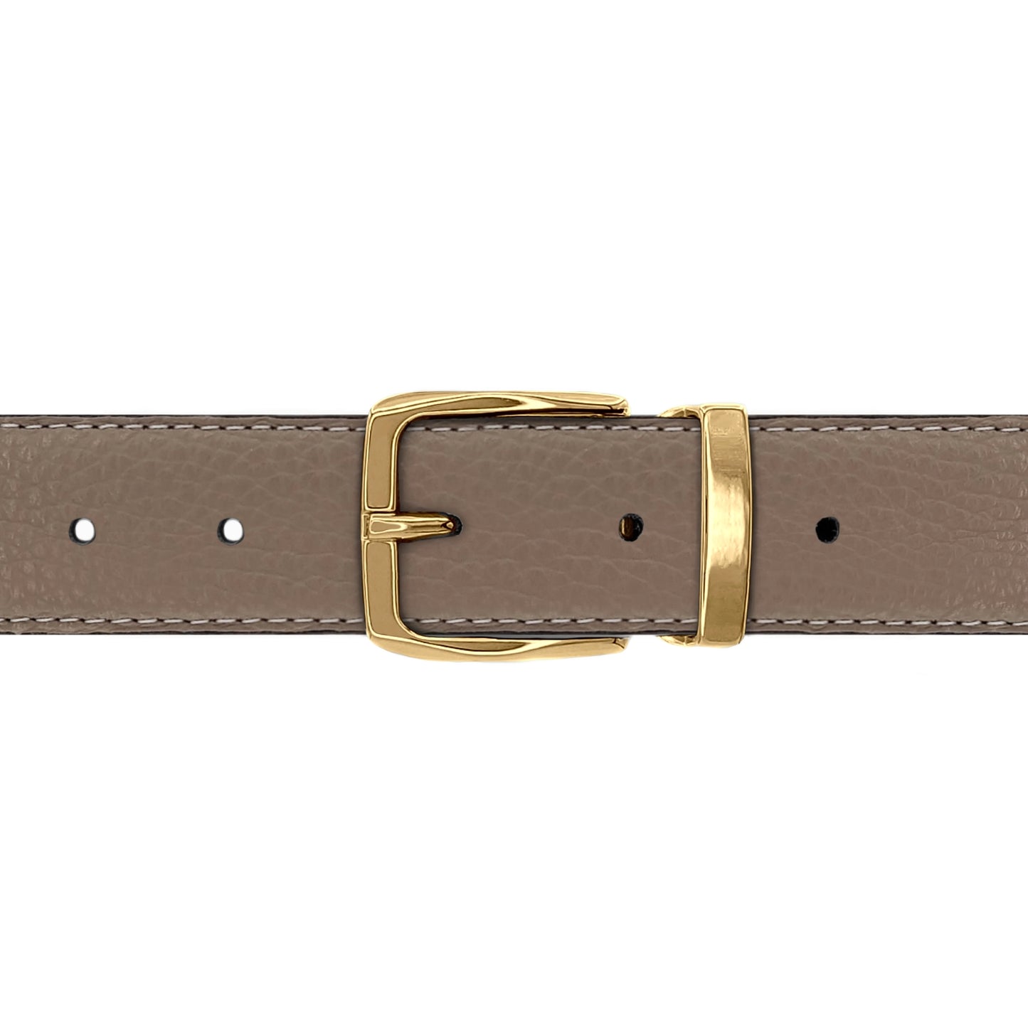 Ceinture 30 mm cuir souple taupe boucle Côme or