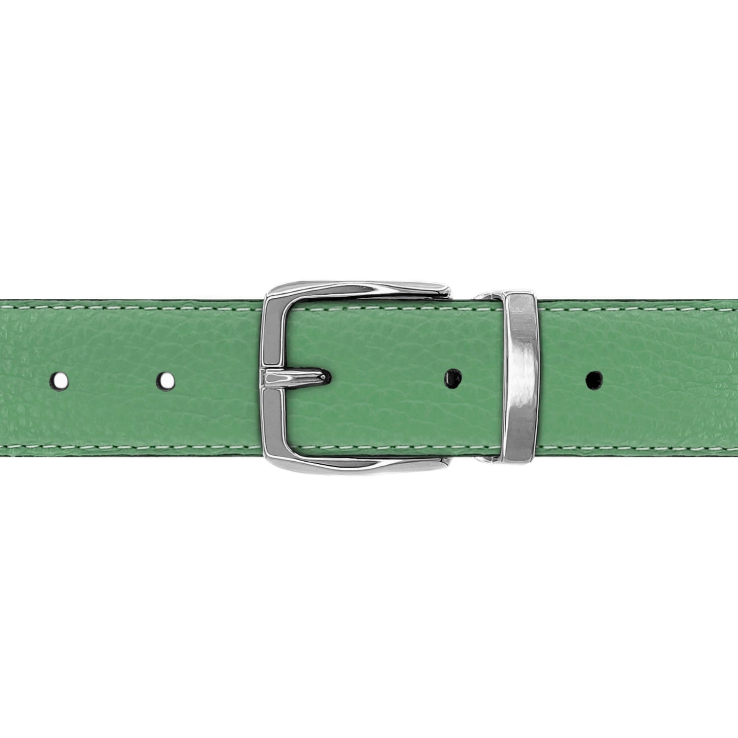 Ceinture 30 mm cuir souple vert d'eau boucle Côme argent