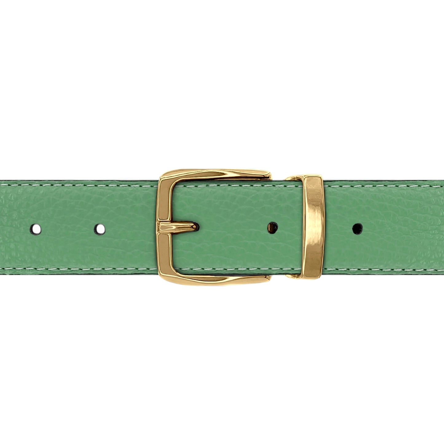 Ceinture 30 mm cuir souple vert d'eau boucle Côme or