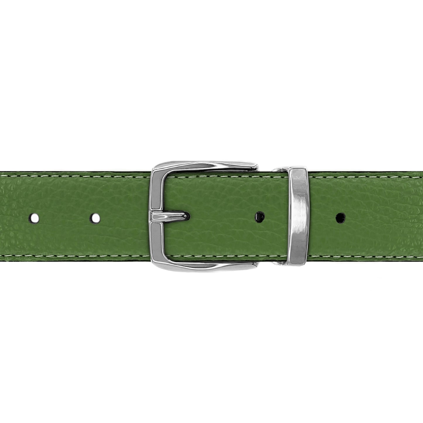 Ceinture 30 mm cuir souple vert olive boucle Côme argent