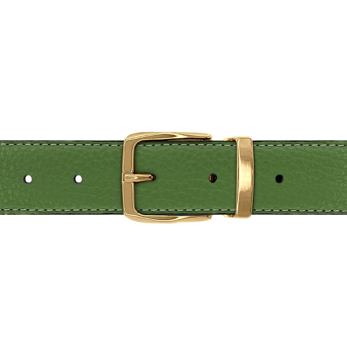 Ceinture 30 mm cuir souple vert olive boucle Côme or