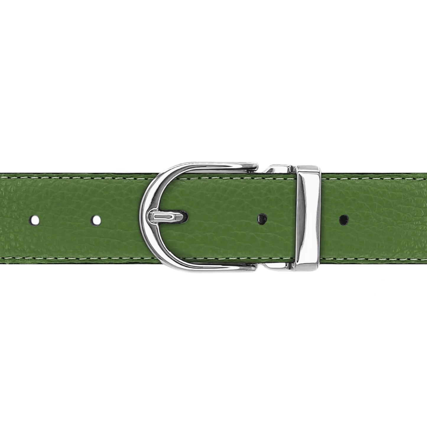 Ceinture 30 mm cuir souple vert olive boucle Roma argent