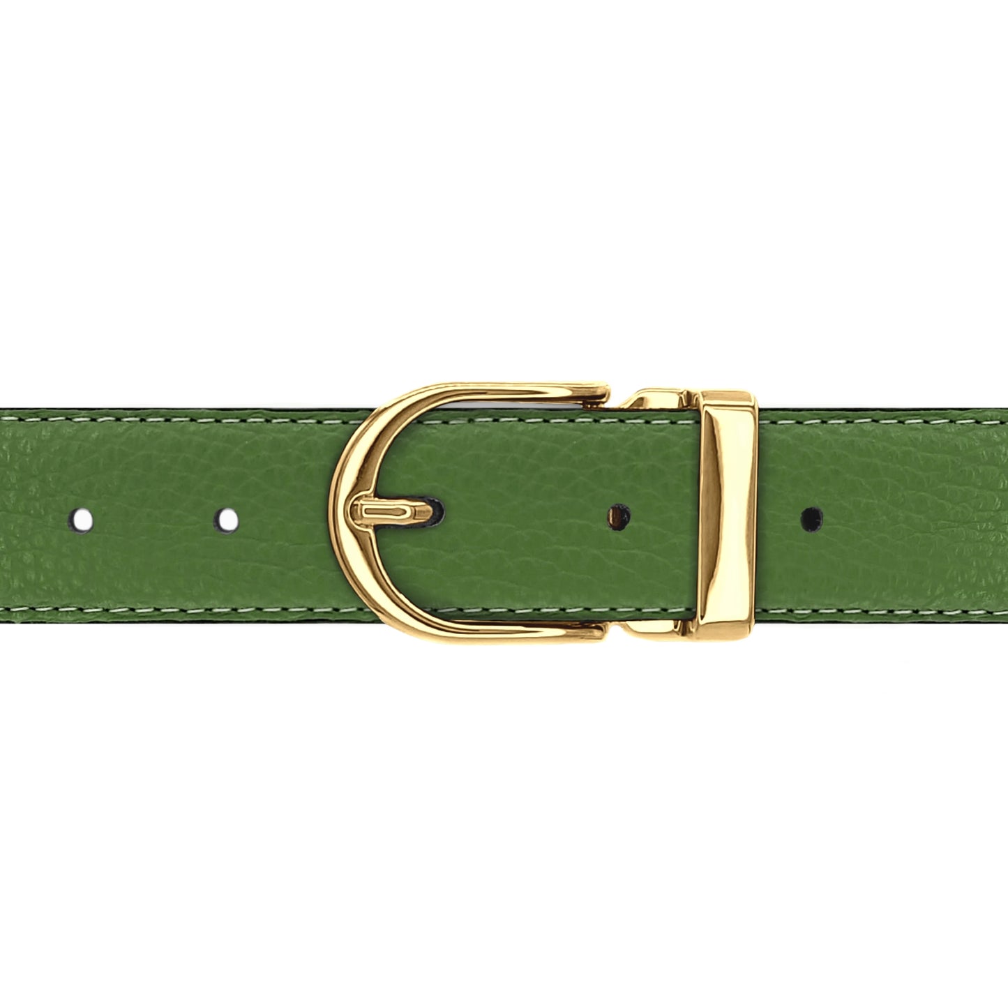 Ceinture 30 mm cuir souple vert olive boucle Roma or