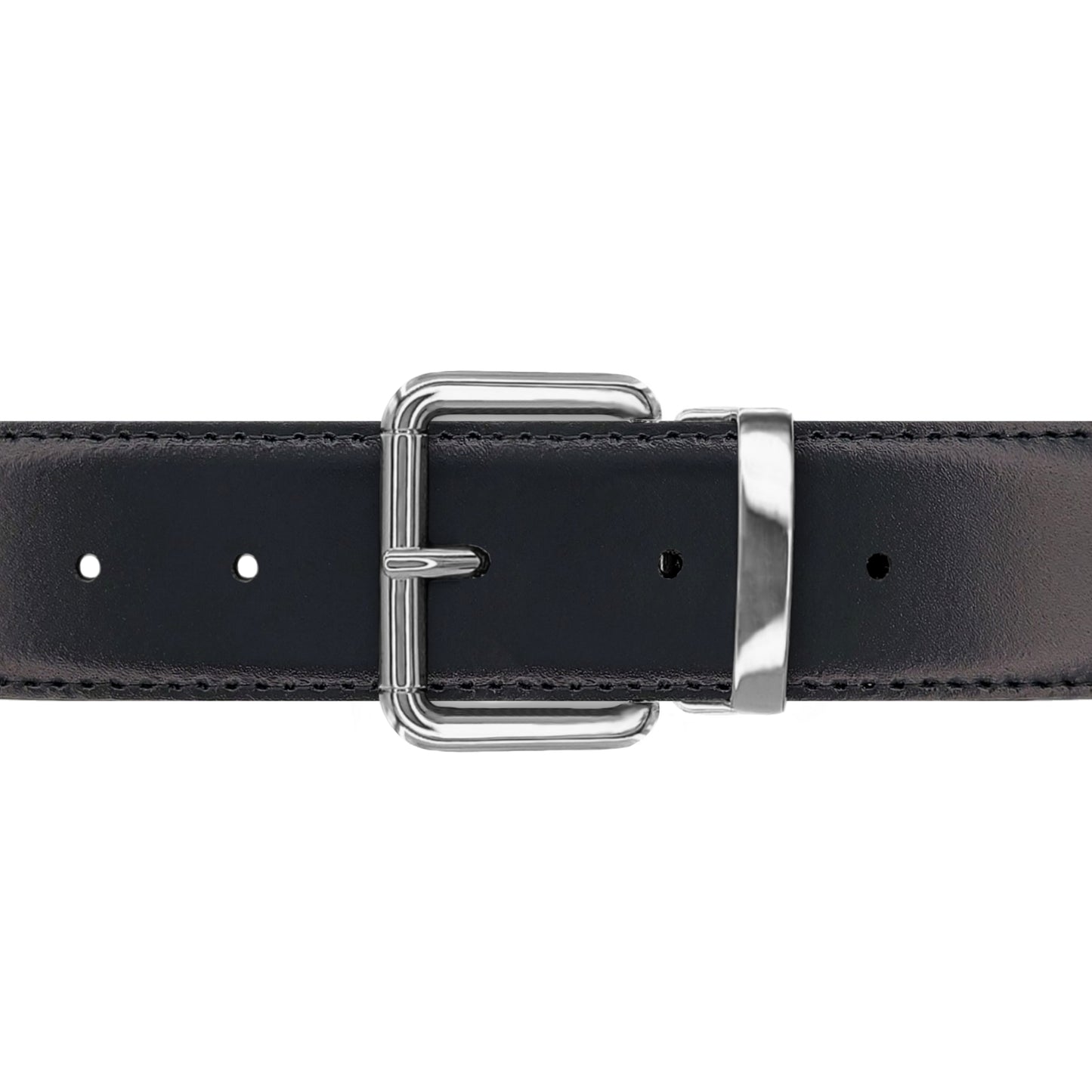 Ceinture 35 mm cuir lisse noir boucle Paris argent