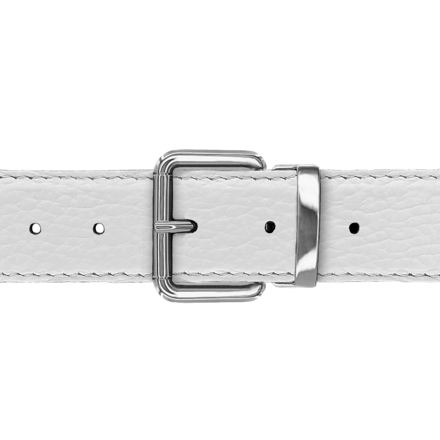 Ceinture 35 mm cuir souple blanc boucle Paris argent