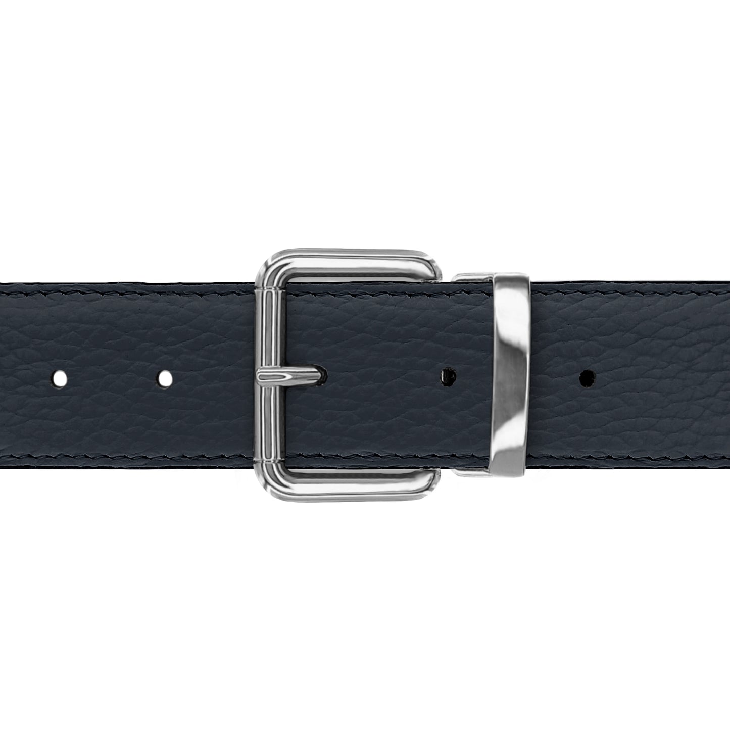 Ceinture 35 mm cuir souple bleu marine boucle Paris argent