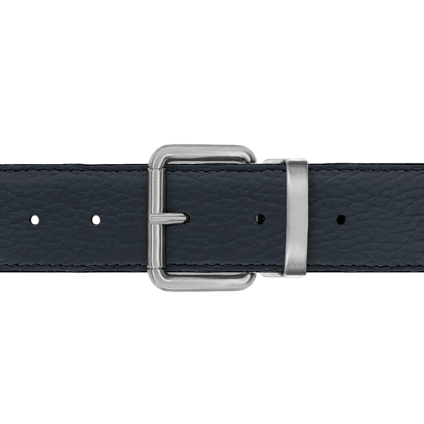 Ceinture 35 mm cuir souple bleu marine boucle Paris mate