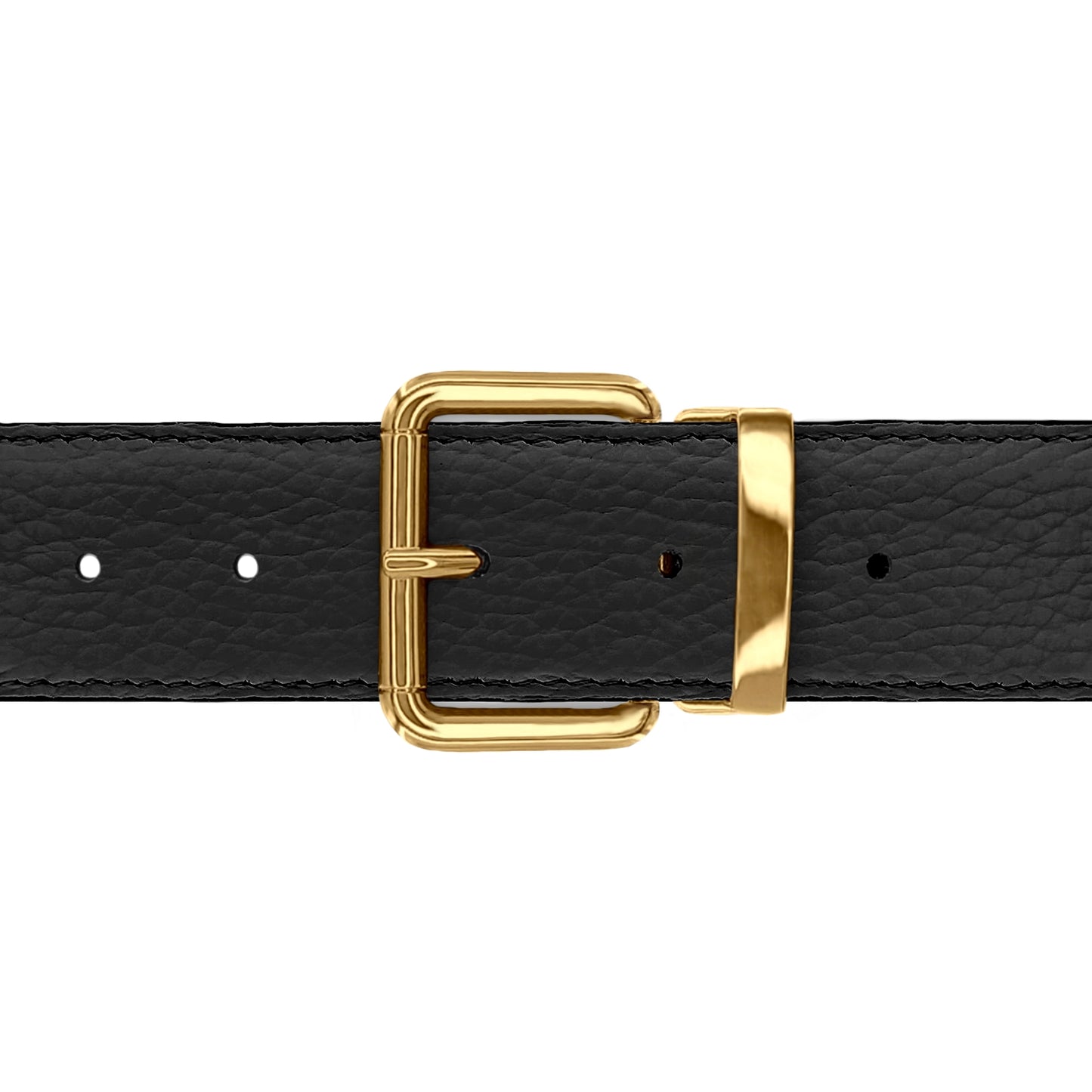 Ceinture 35 mm cuir souple noir boucle Paris or