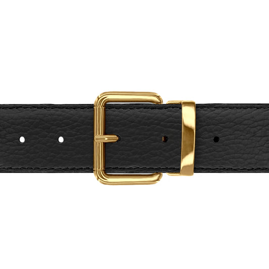 Ceinture 35 mm cuir souple noir boucle Paris or
