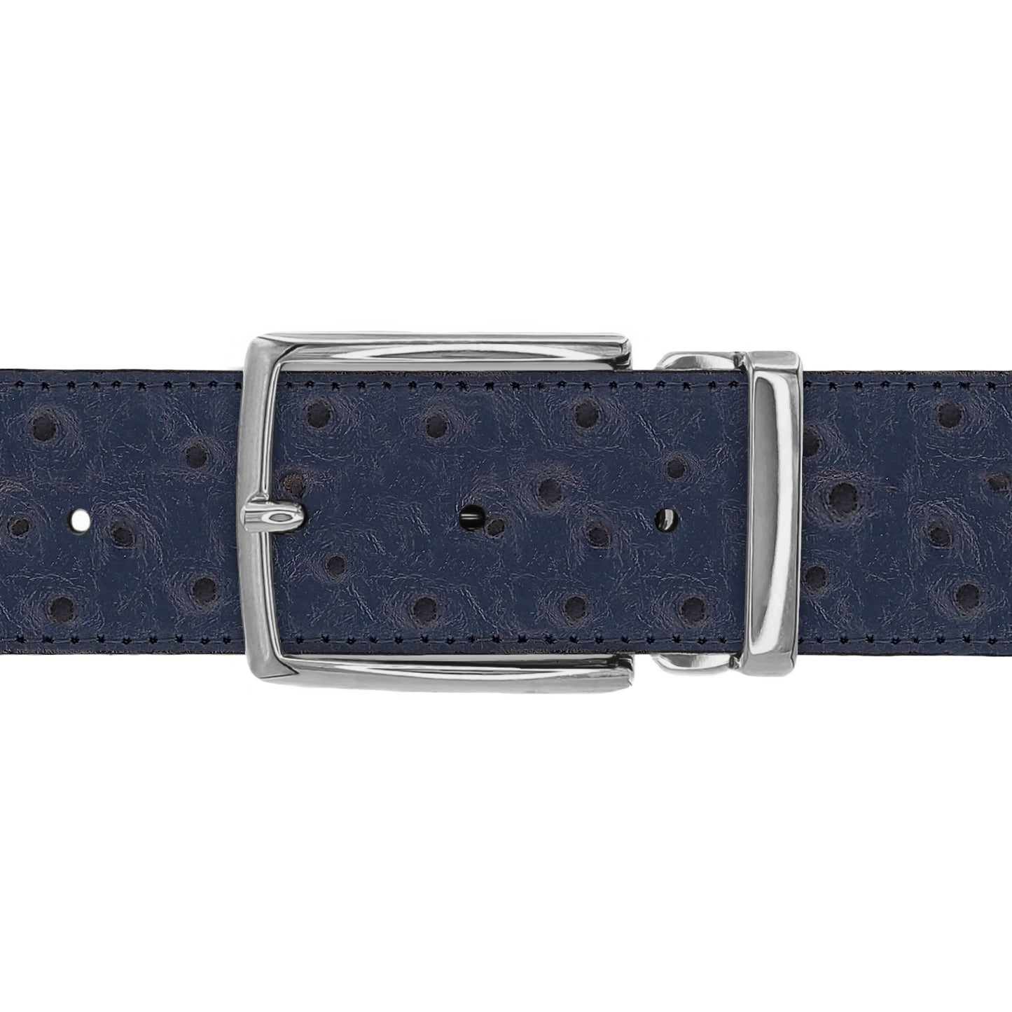 Ceinture 40 mm cuir façon autruche bleu marine boucle Milano argent