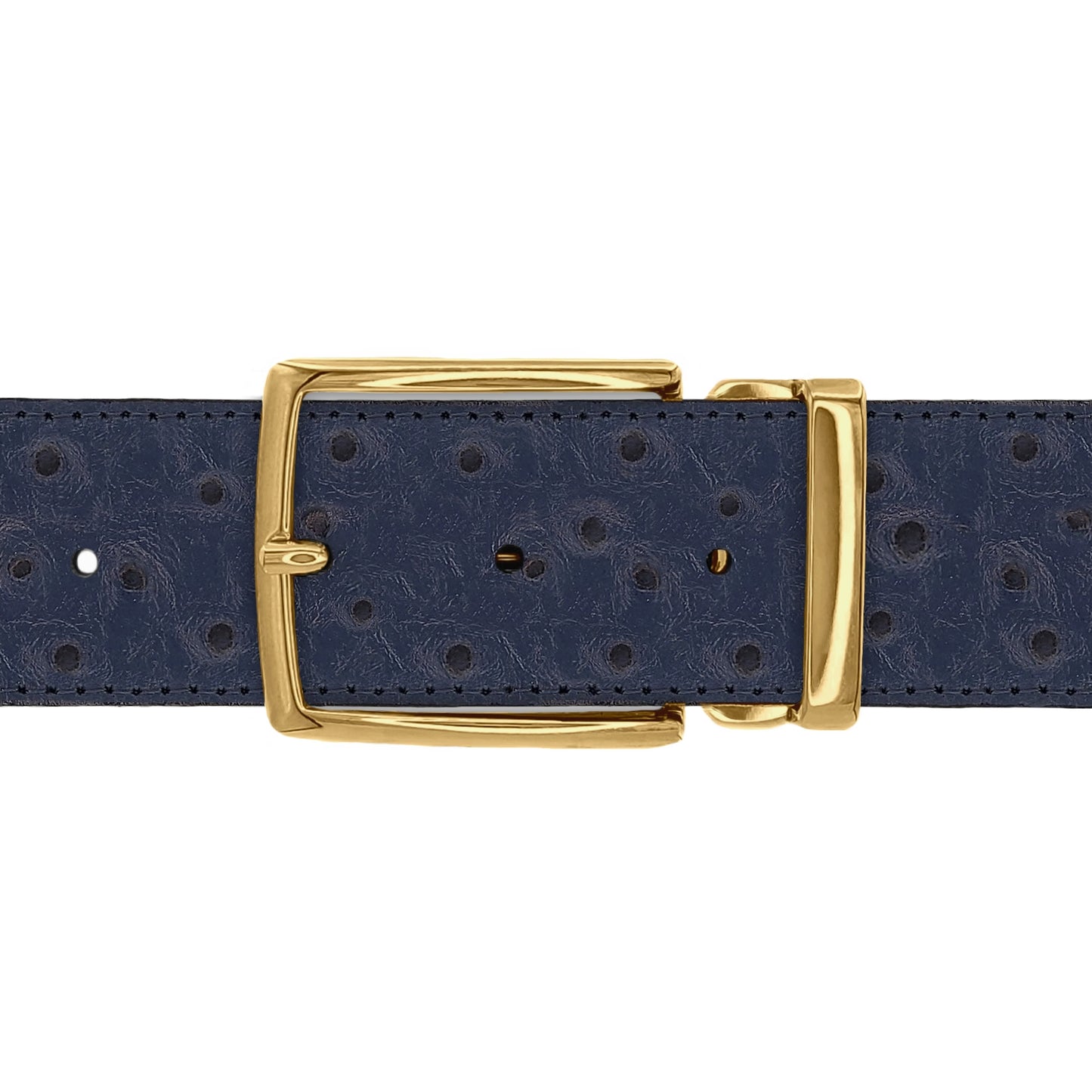 Ceinture 40 mm cuir façon autruche bleu marine boucle Milano or