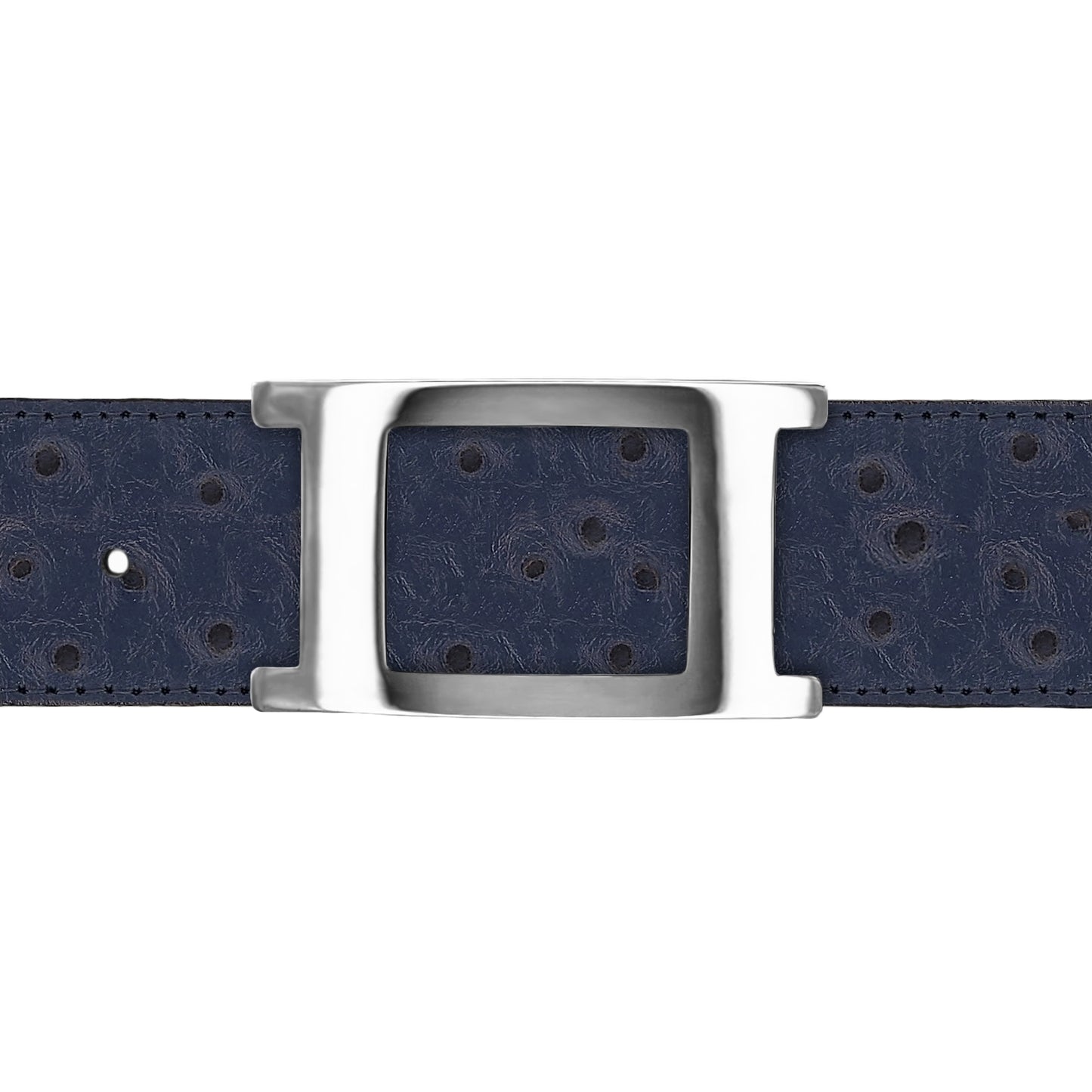 Ceinture 40 mm cuir façon autruche bleu marine boucle Portofino argent