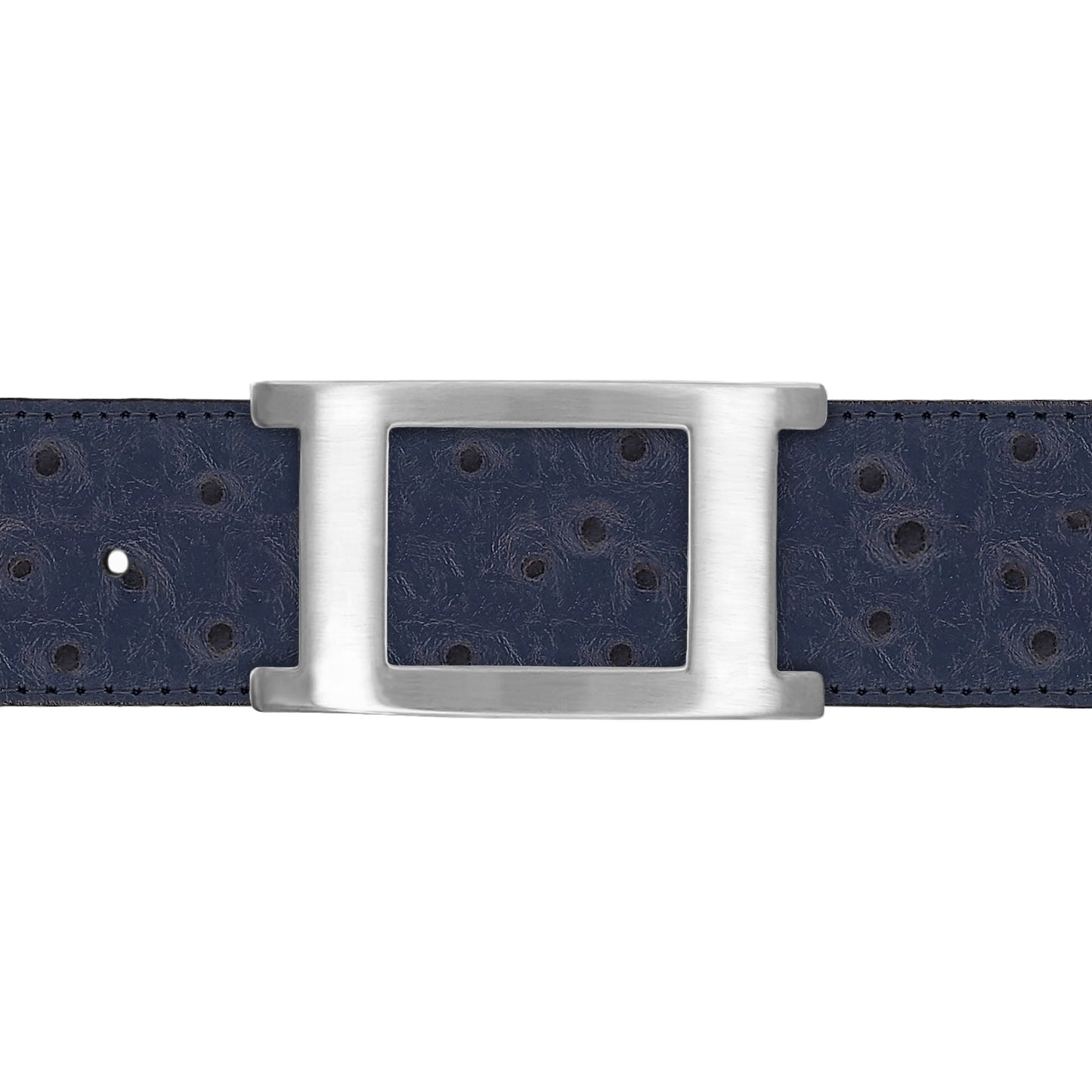 Ceinture 40 mm cuir façon autruche bleu marine boucle Portofino mate