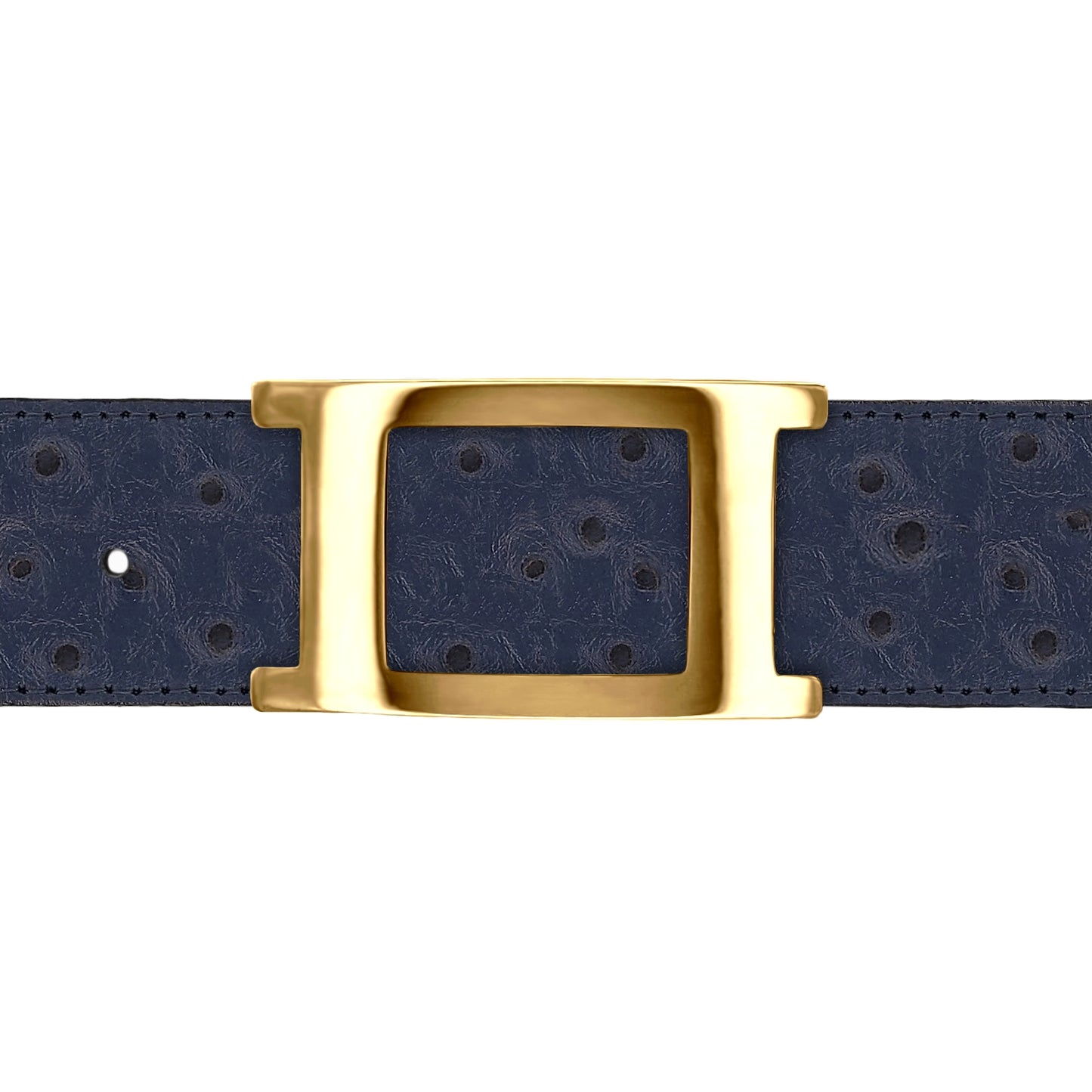 Ceinture 40 mm cuir façon autruche bleu marine boucle Portofino or