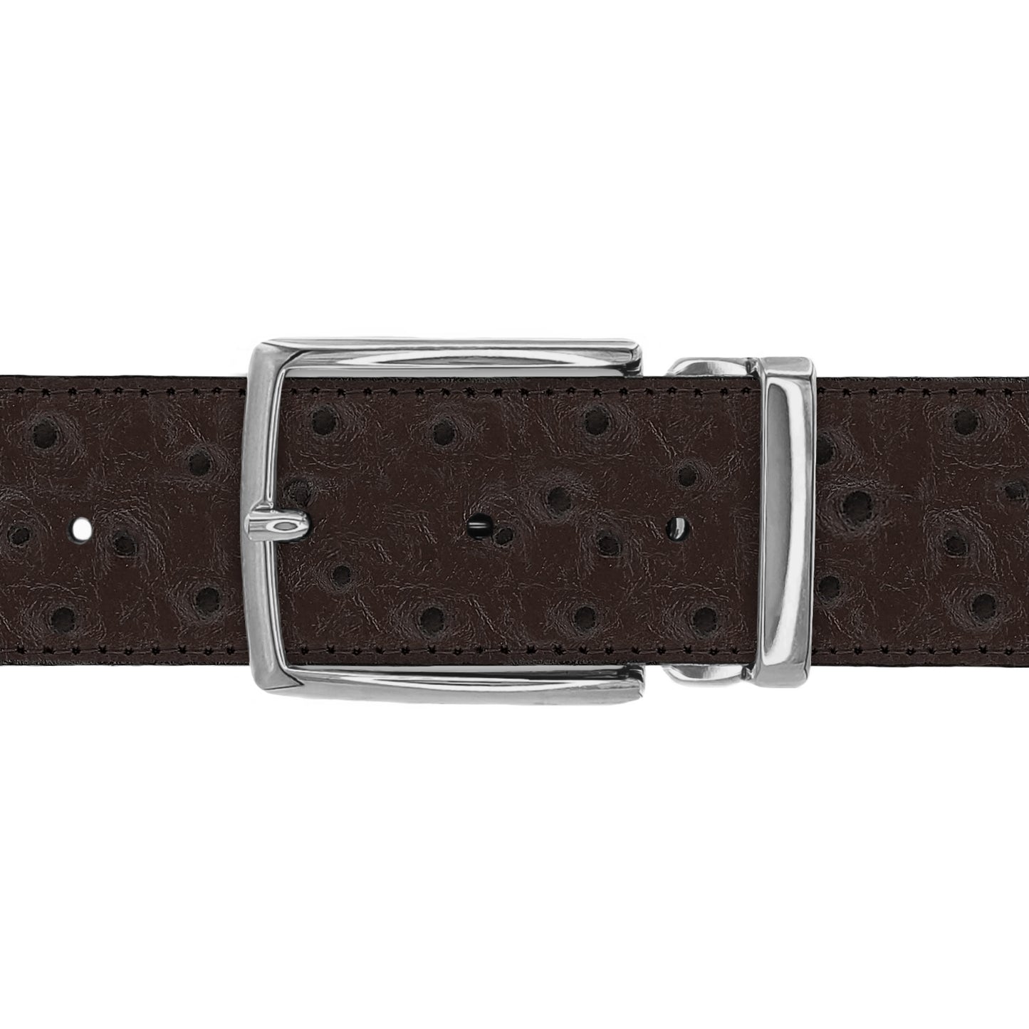 Ceinture 40 mm cuir façon autruche marron boucle Milano argent