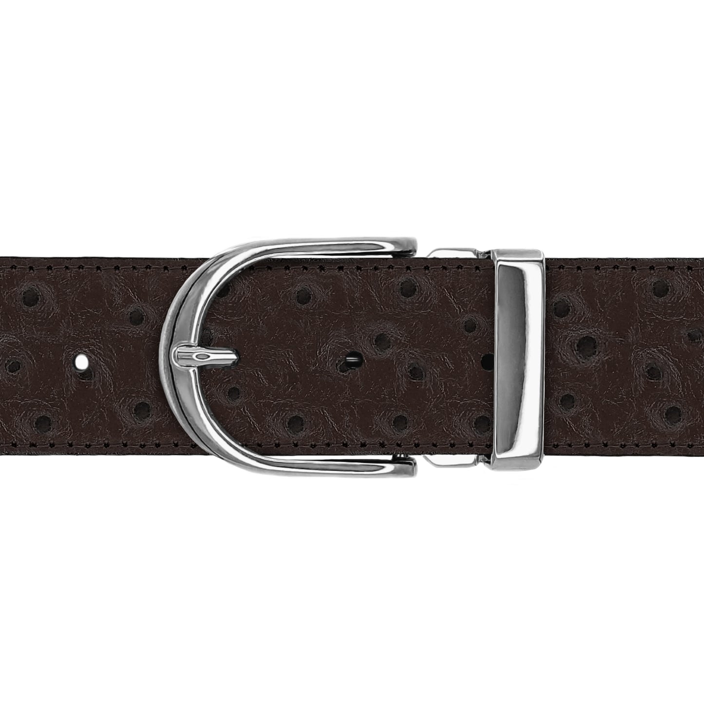 Ceinture 40 mm cuir façon autruche marron boucle Roma argent