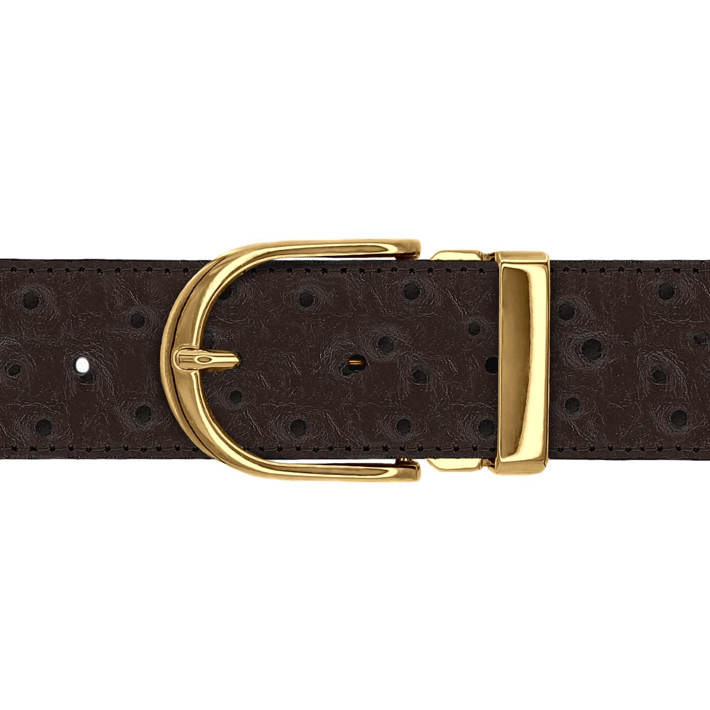 Ceinture 40 mm cuir façon autruche marron boucle Roma or
