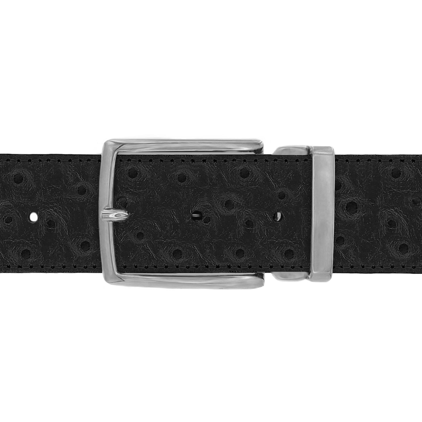 Ceinture 40 mm cuir façon autruche noir boucle Milano mate