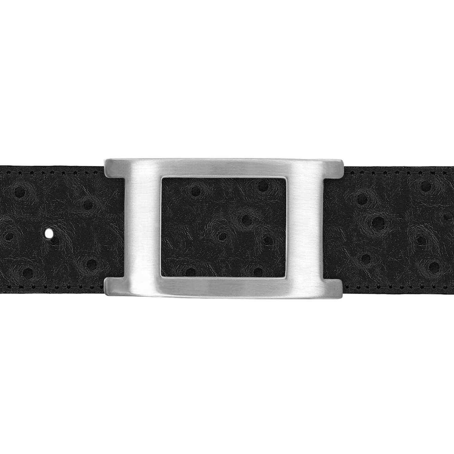 Ceinture 40 mm cuir façon autruche noir boucle Portofino mate