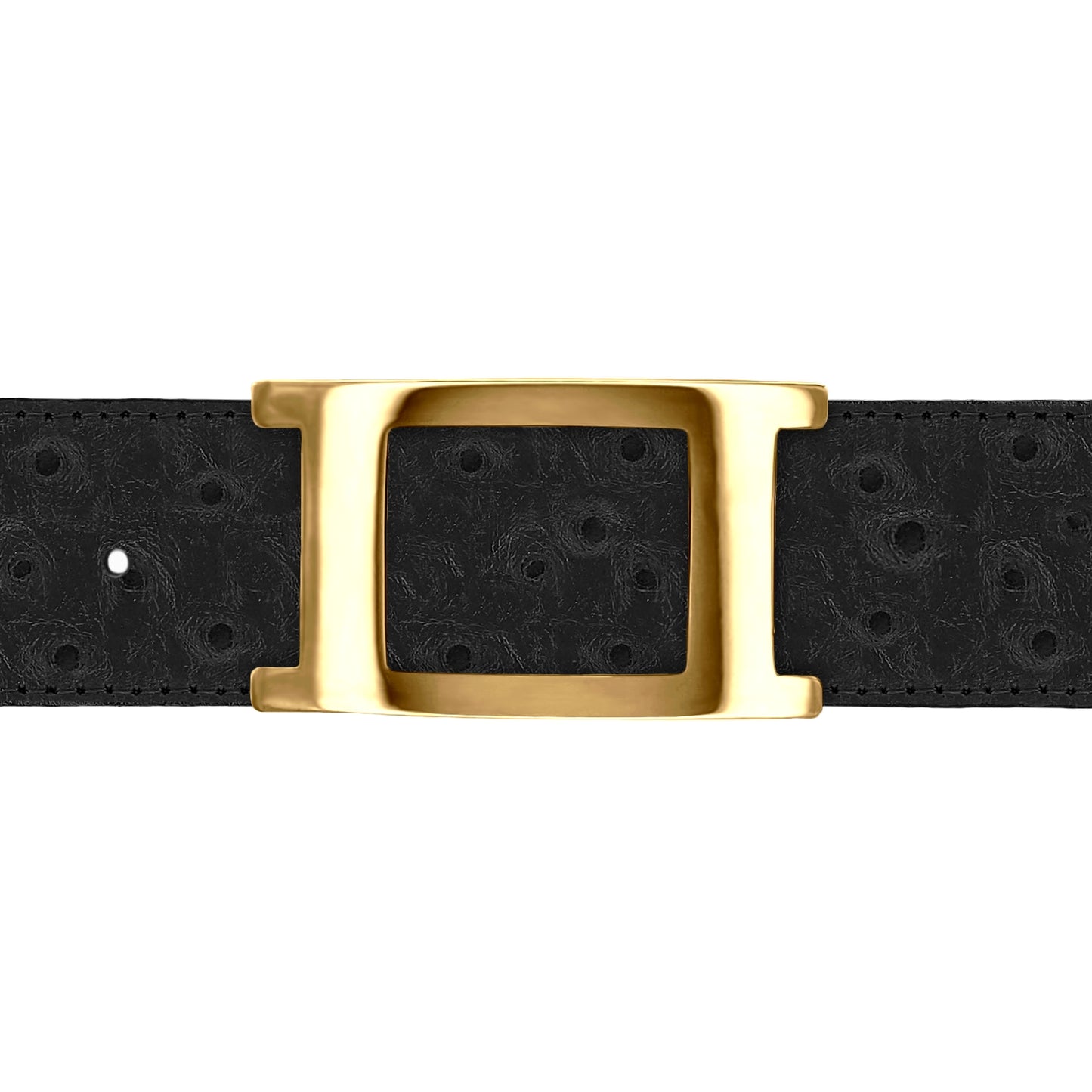 Ceinture 40 mm cuir façon autruche noir boucle Portofino or