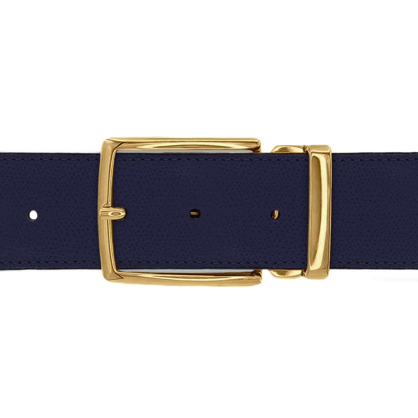 Ceinture 40 mm cuir grainé bleu marine boucle Milano or