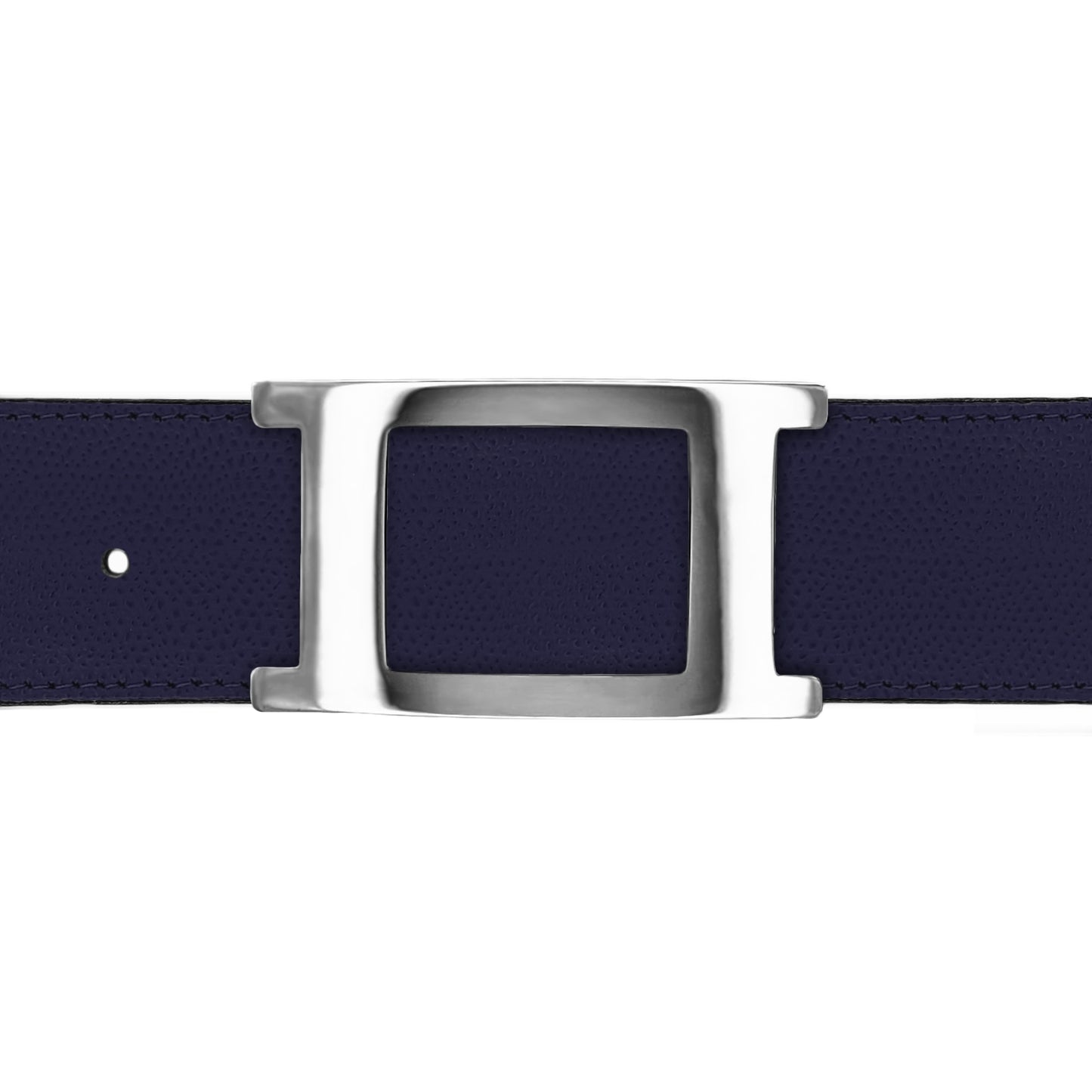 Ceinture 40 mm cuir grainé bleu marine boucle Portofino argent
