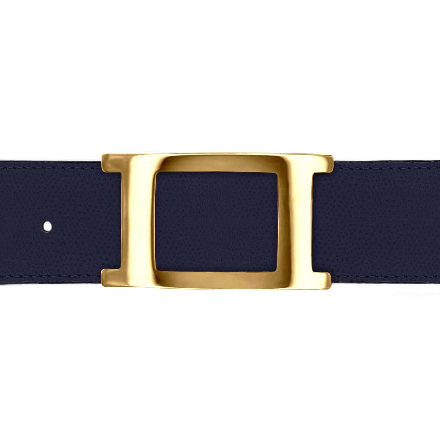 Ceinture 40 mm cuir grainé bleu marine boucle Portofino or