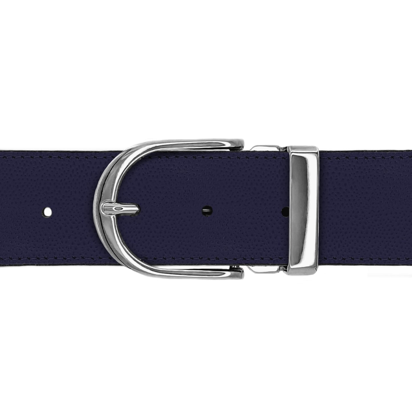 Ceinture 40 mm cuir grainé bleu marine boucle Roma argent