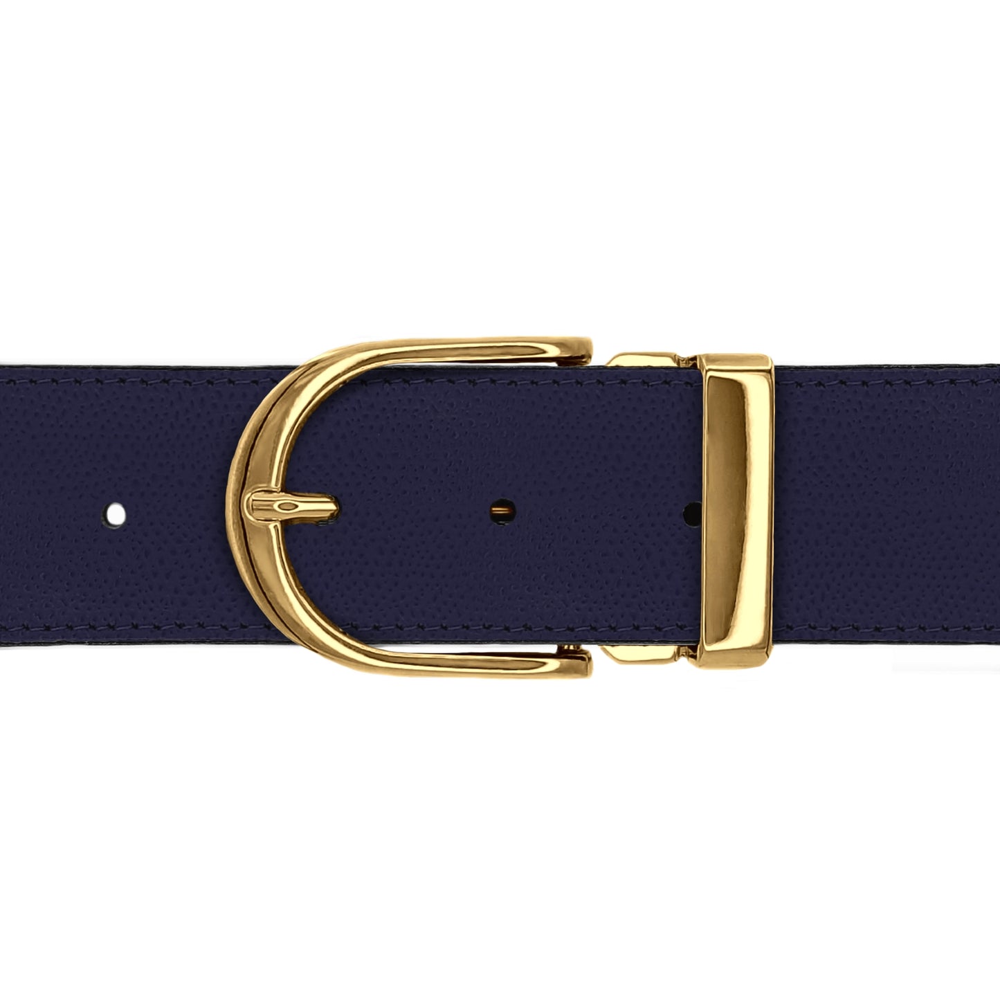 Ceinture 40 mm cuir grainé bleu marine boucle Roma or