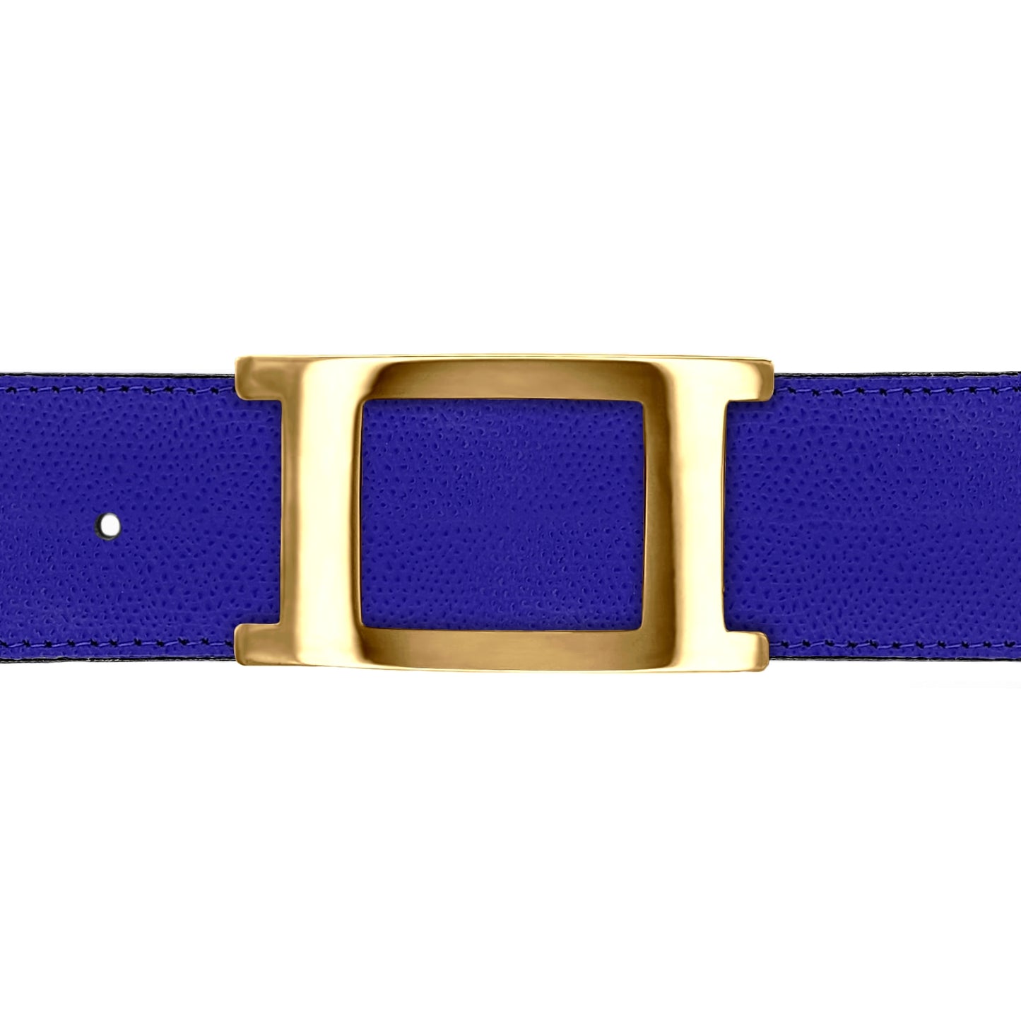 Ceinture 40 mm cuir grainé bleu roi boucle Portofino or