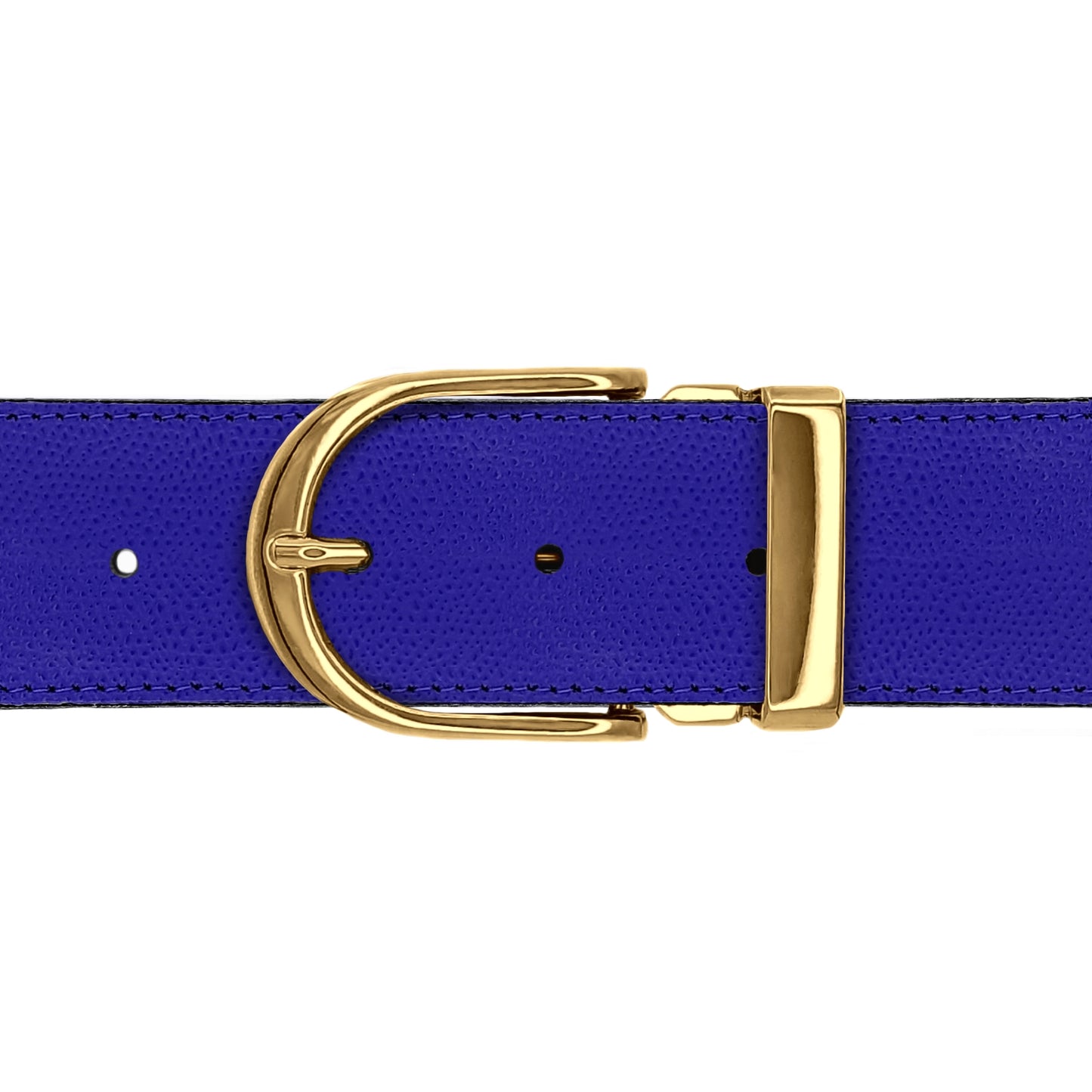 Ceinture 40 mm cuir grainé bleu roi boucle Roma or