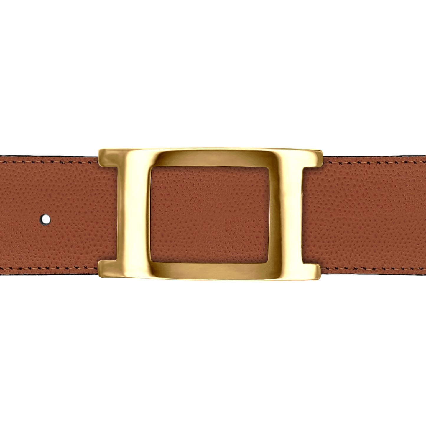 Ceinture 40 mm cuir grainé cognac boucle Portofino or