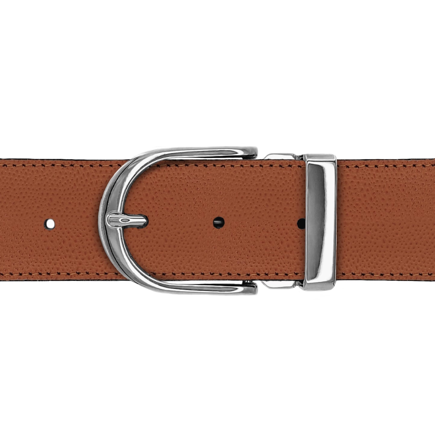 Ceinture 40 mm cuir grainé cognac boucle Roma argent