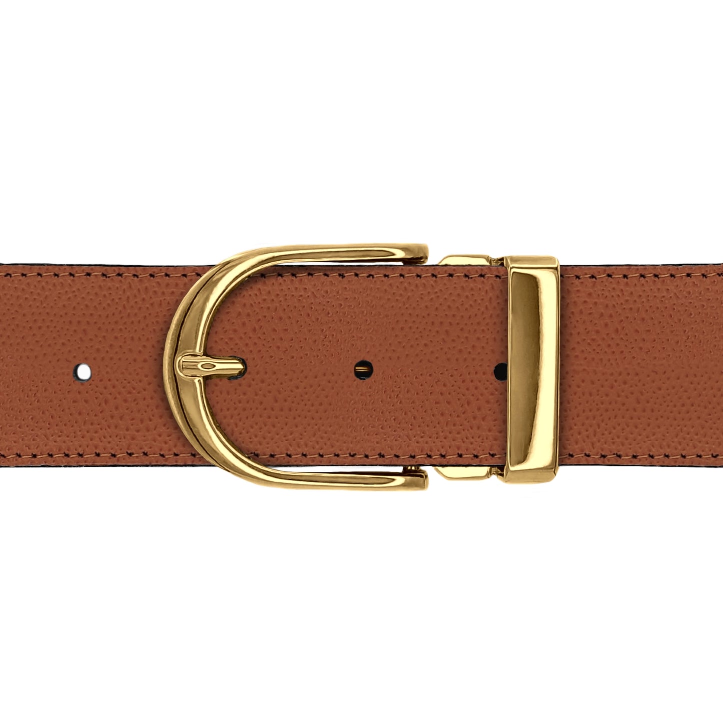 Ceinture 40 mm cuir grainé cognac boucle Roma or