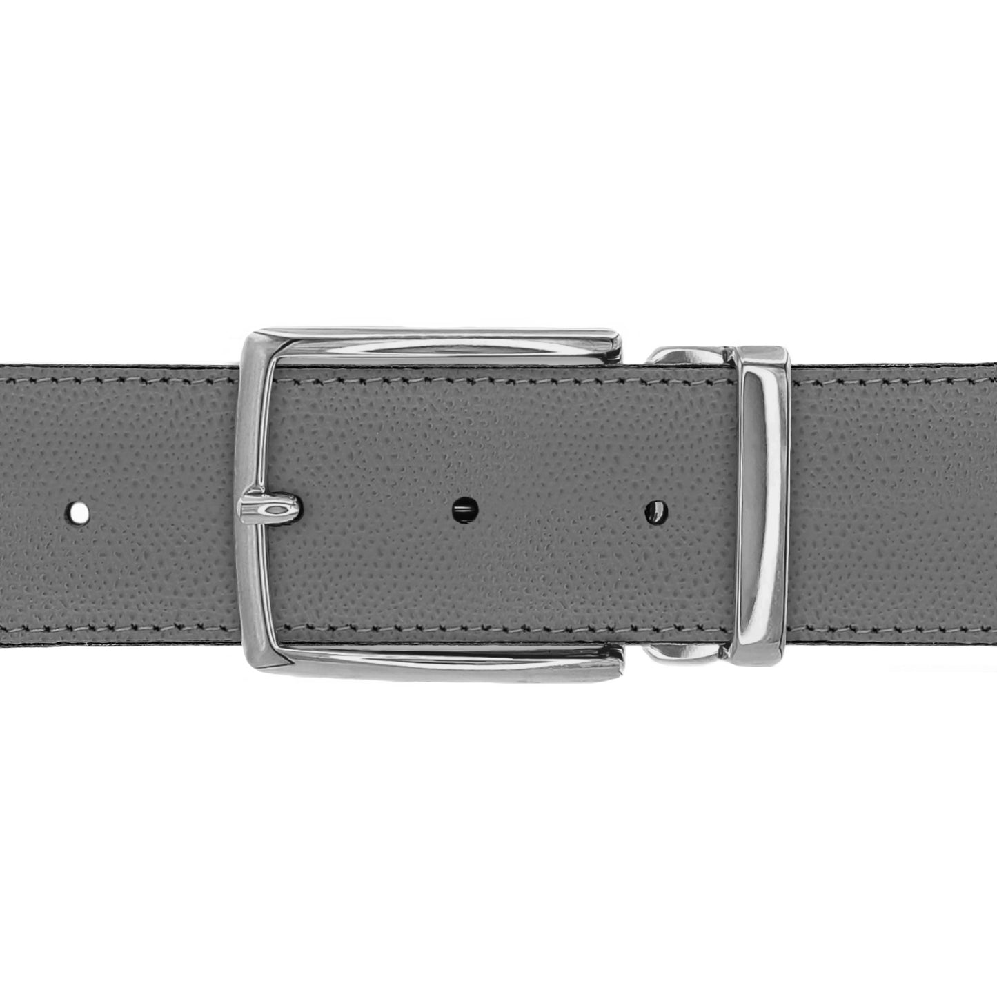 Ceinture 40 mm cuir grainé gris boucle Milano argent