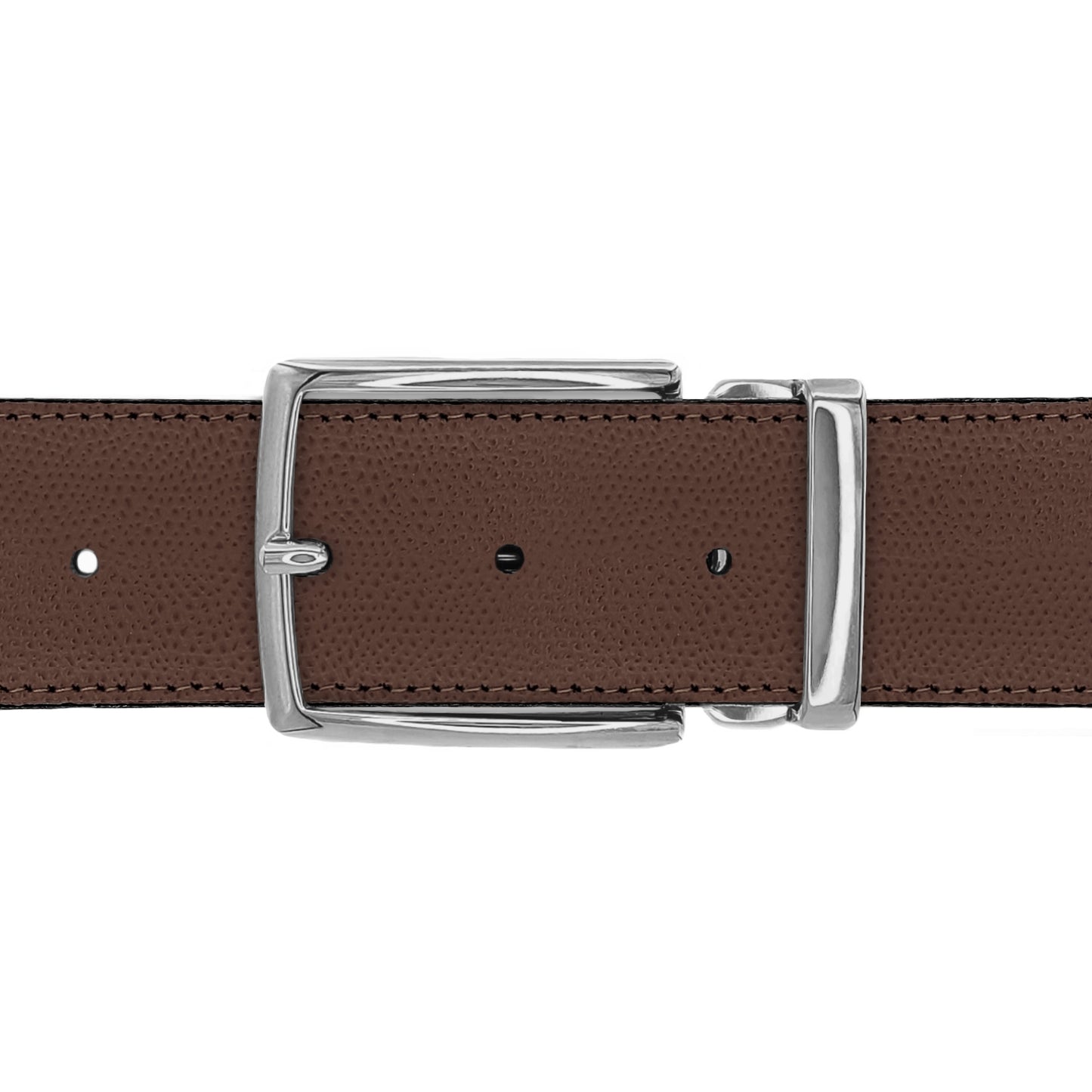 Ceinture 40 mm cuir grainé marron boucle Milano argent
