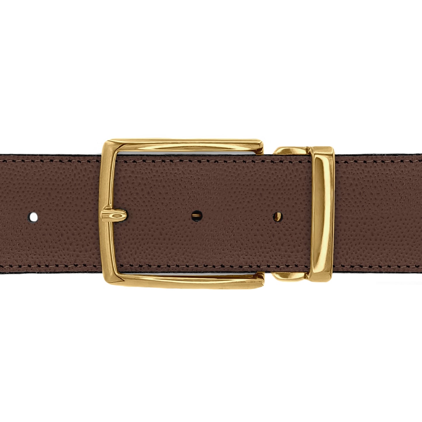 Ceinture 40 mm cuir grainé marron boucle Milano or