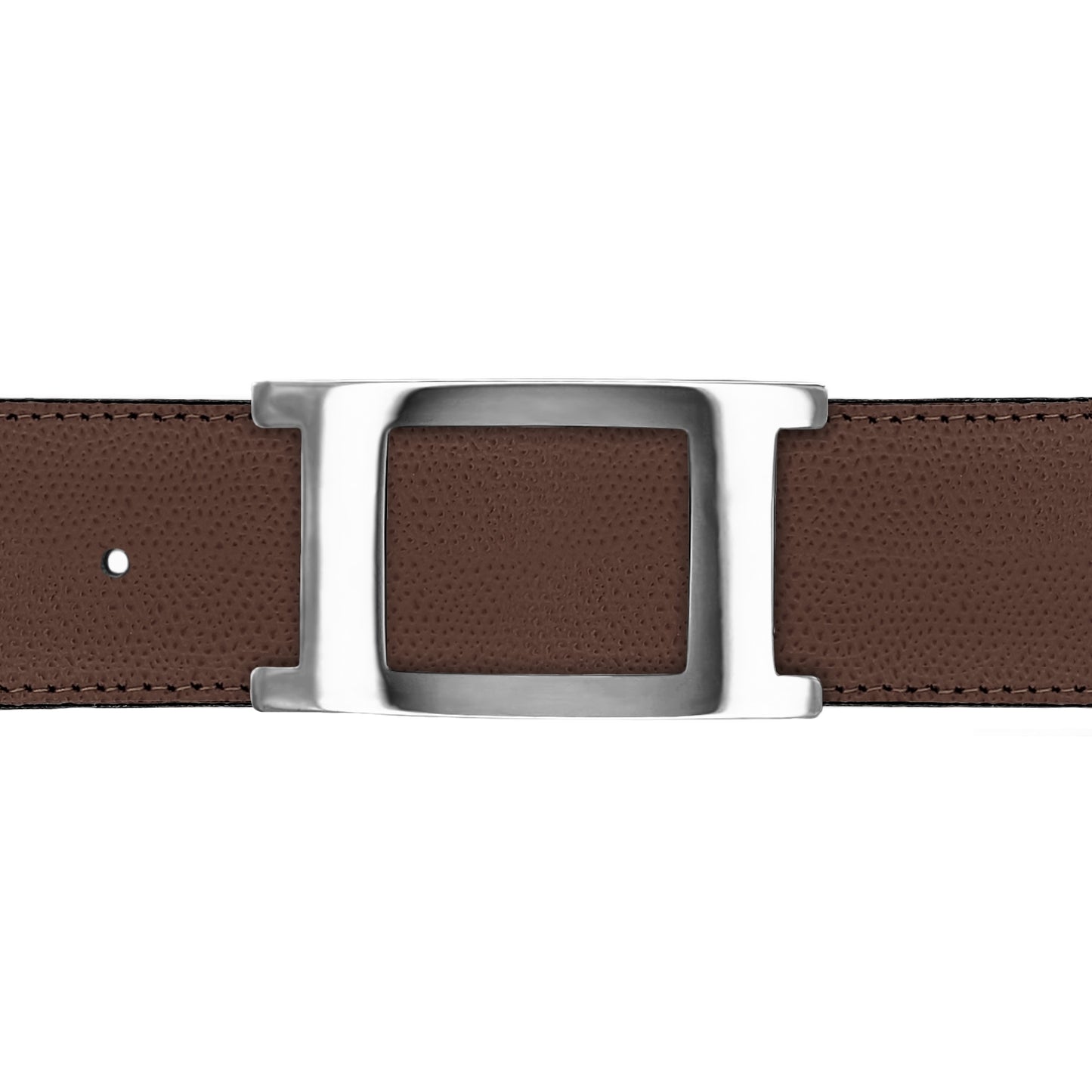 Ceinture 40 mm cuir grainé marron boucle Portofino argent