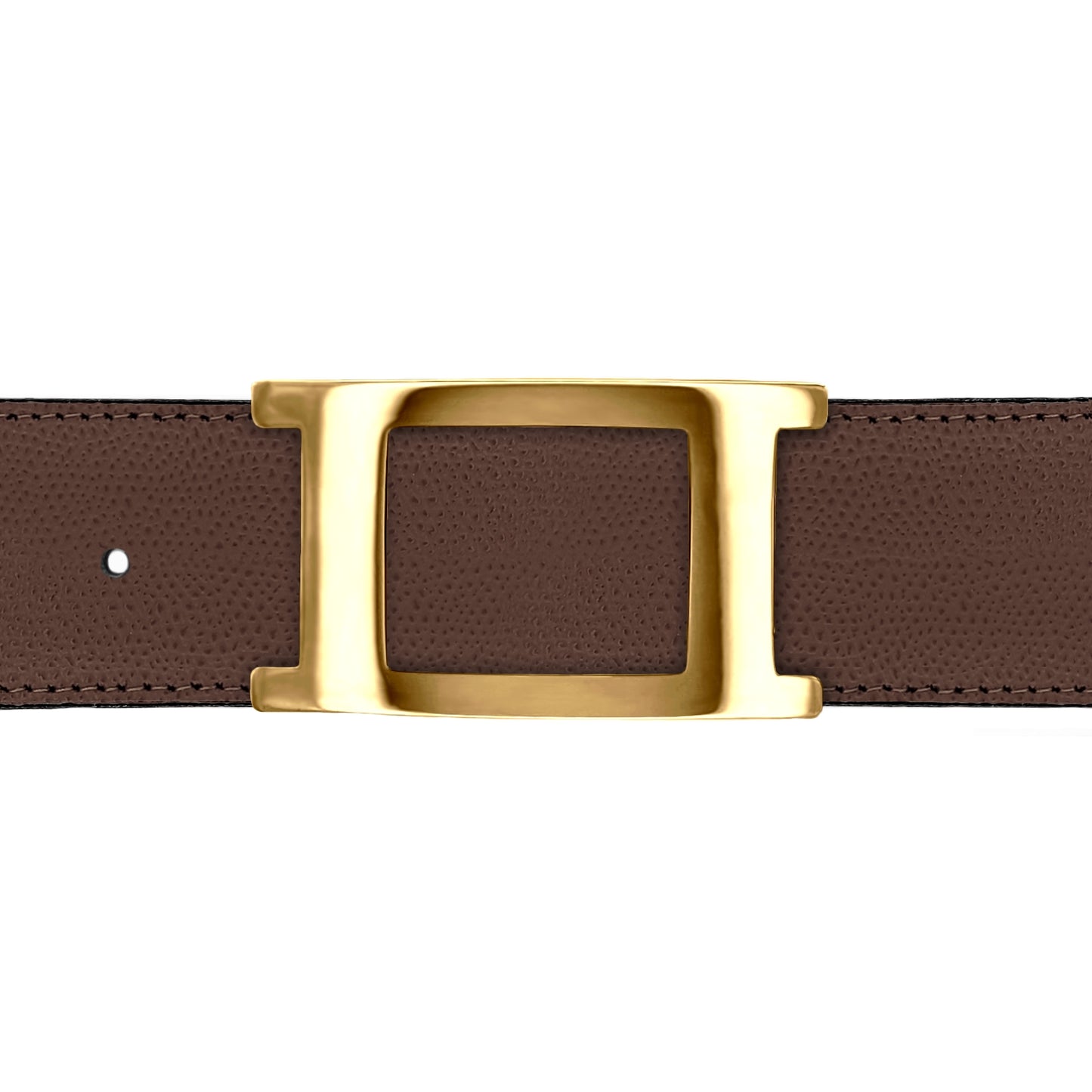 Ceinture 40 mm cuir grainé marron boucle Portofino or
