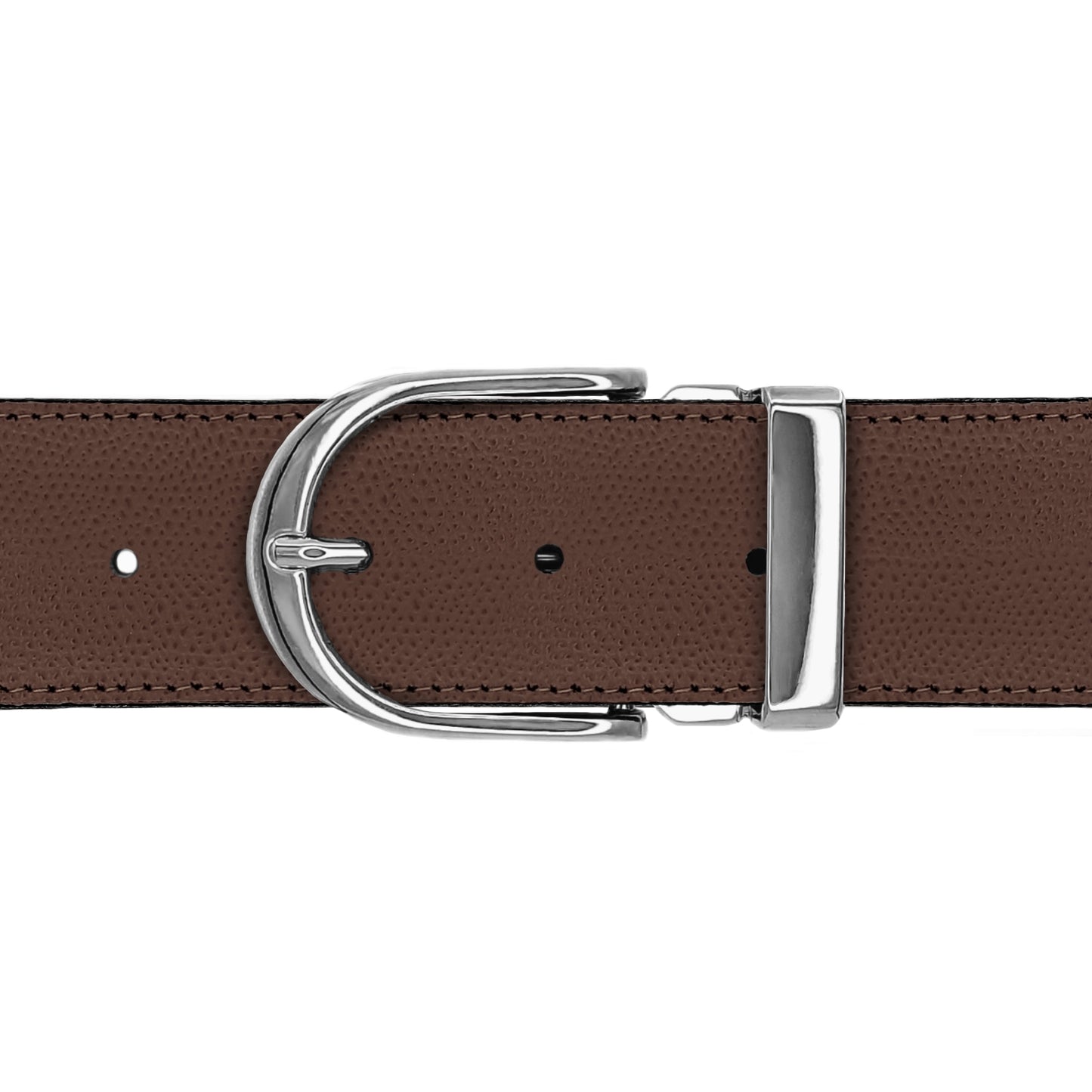 Ceinture 40 mm cuir grainé marron boucle Roma argent