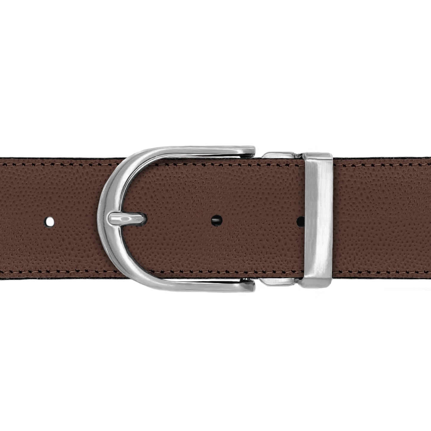 Ceinture 40 mm cuir grainé marron boucle Roma mate