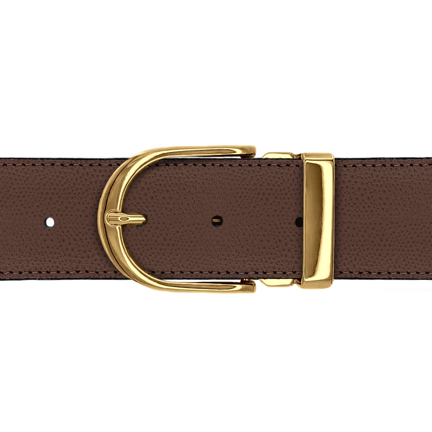 Ceinture 40 mm cuir grainé marron boucle Roma or