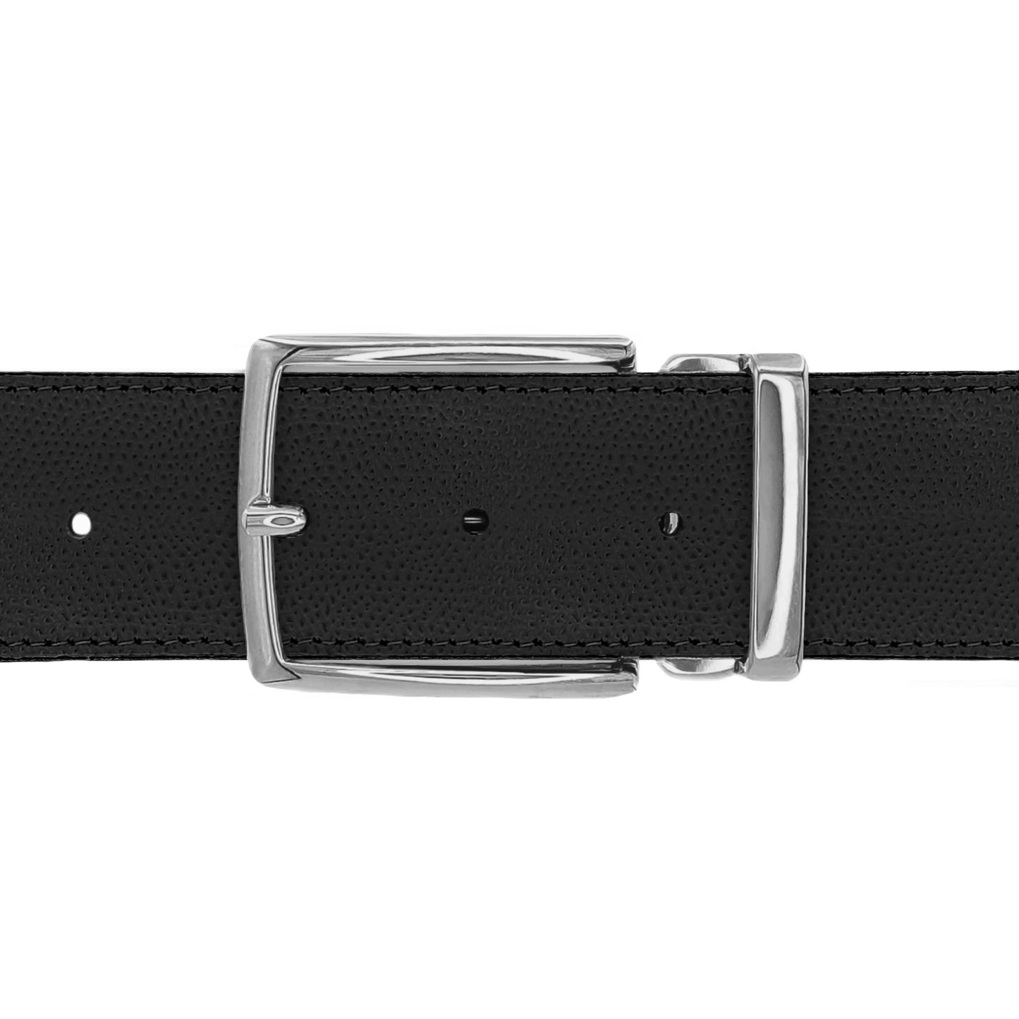 Ceinture 40 mm cuir grainé noir boucle Milano argent