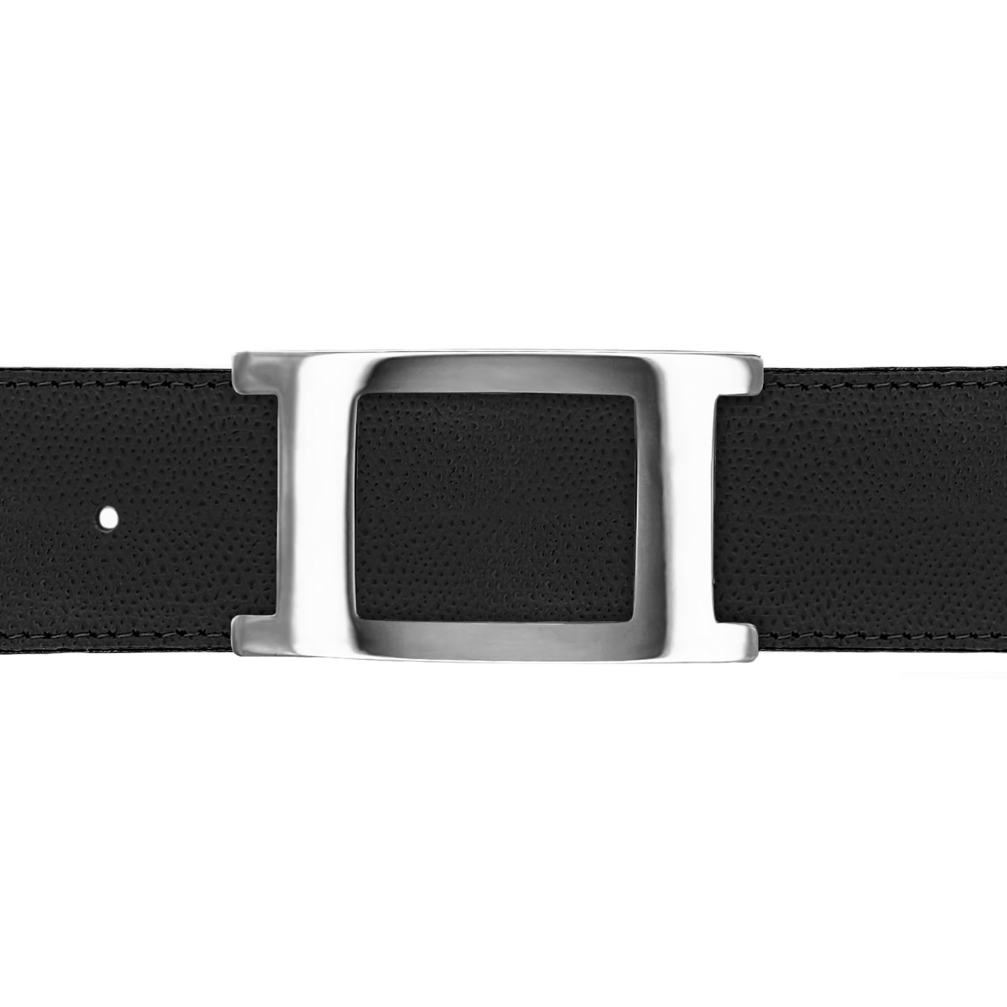 Ceinture 40 mm cuir grainé noir boucle Portofino argent