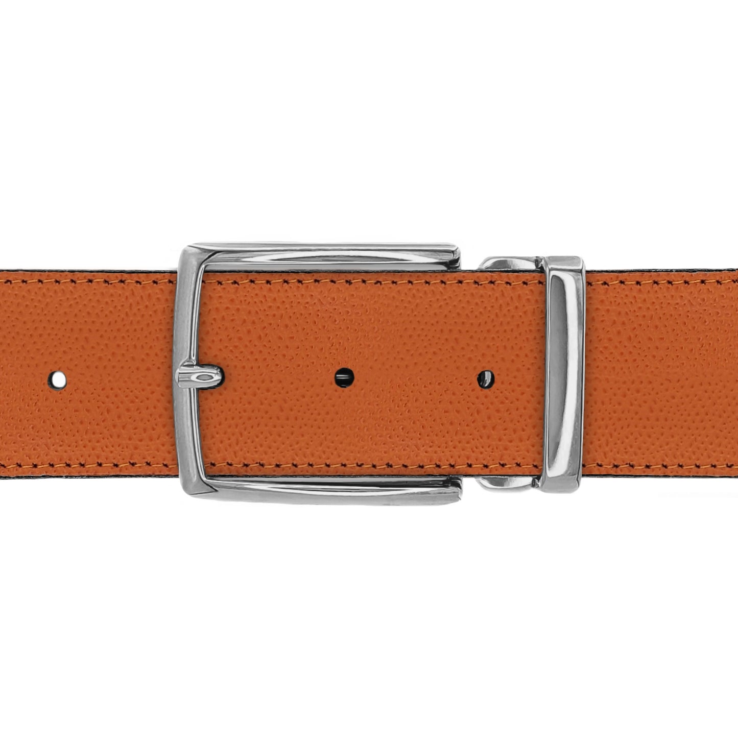 Ceinture 40 mm cuir grainé orange boucle Milano argent